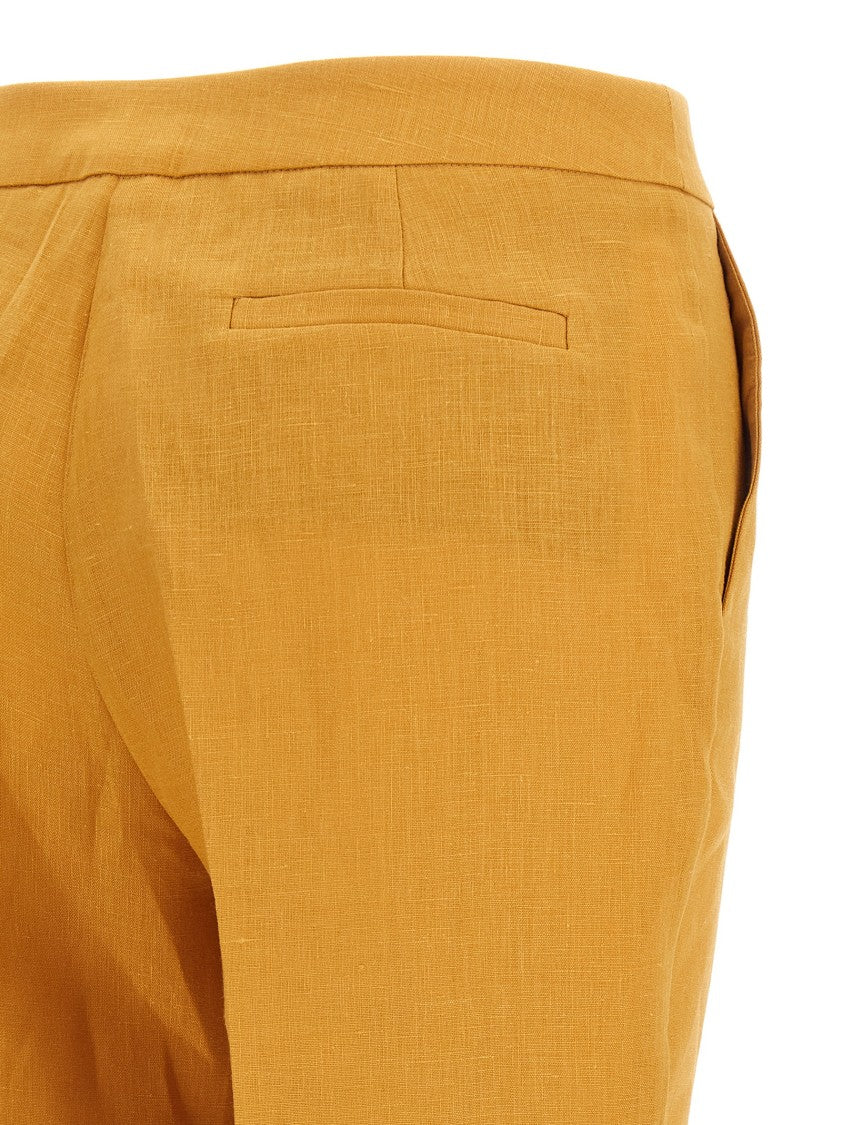 Herno Tailored Orange Linen Trousers With Stretched Pleat Design
