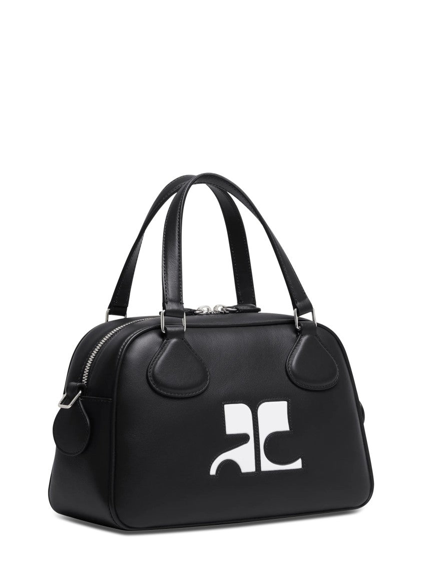 Courrèges Structured Black Bowling Bag With Versatile Carrying Options