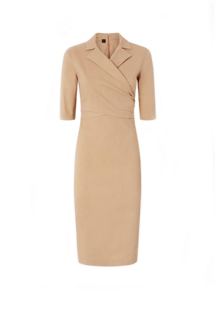 Pinko Beige Linen-Viscose Wrap-Effect Midi Dress
