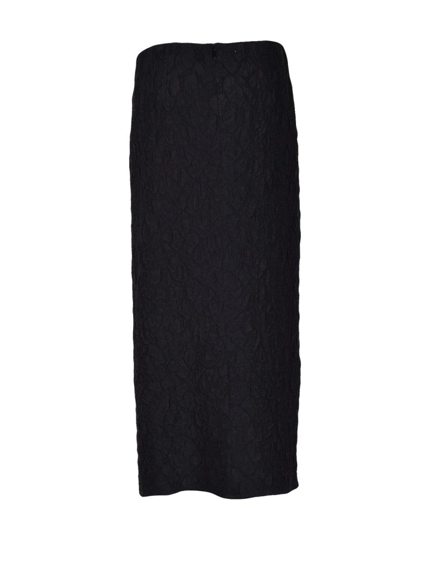 Dries Van Noten Black Seersucker Floral Viscose-Silk Midi Skirt