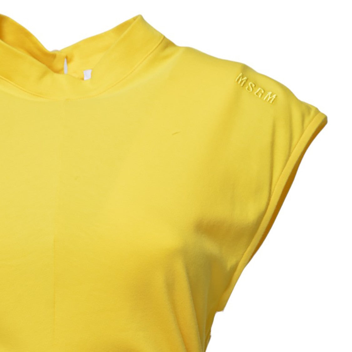 Msgm Long Yellow Cotton Dress With Pleated Details