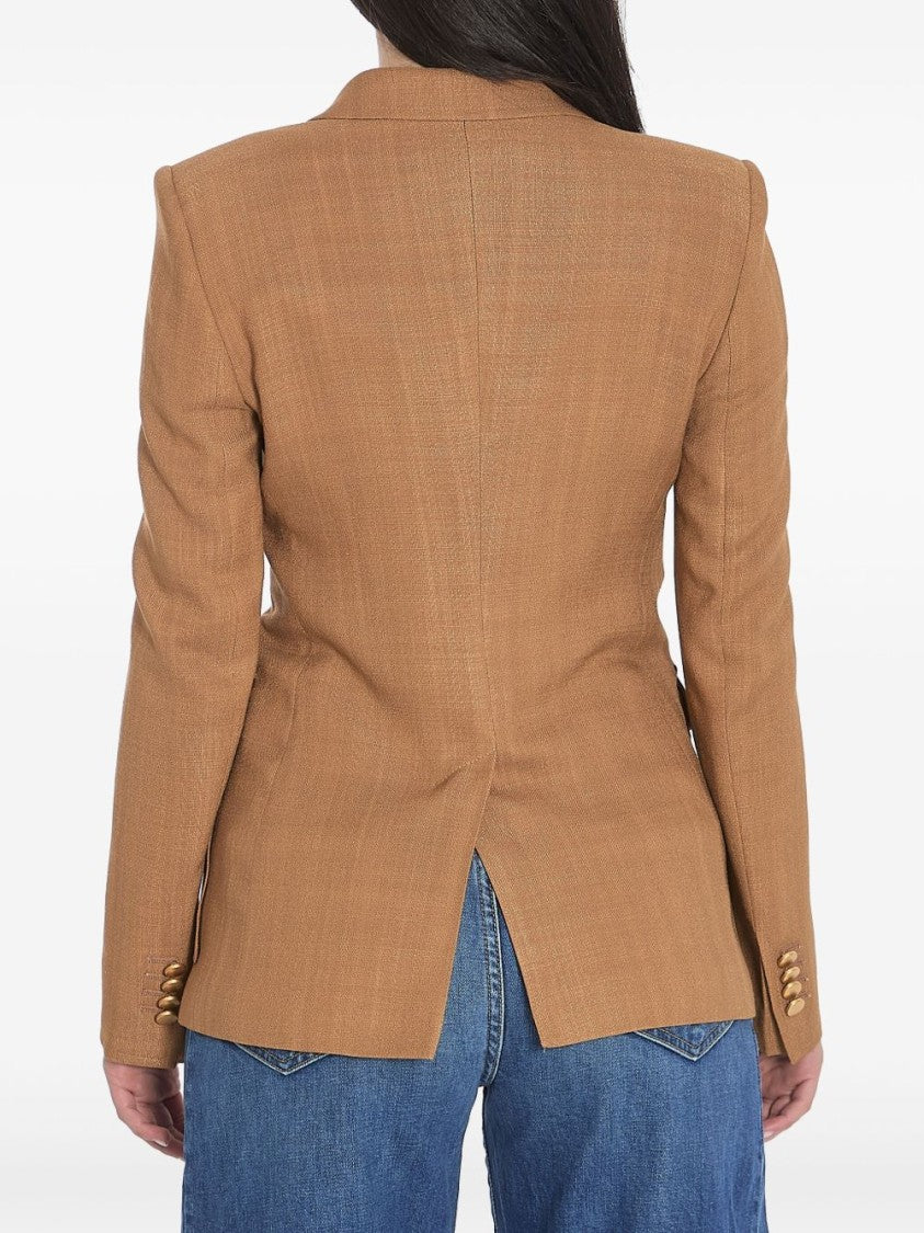 Tagliatore Tailored Double-Breasted Blazer In Caramel Brown Viscose