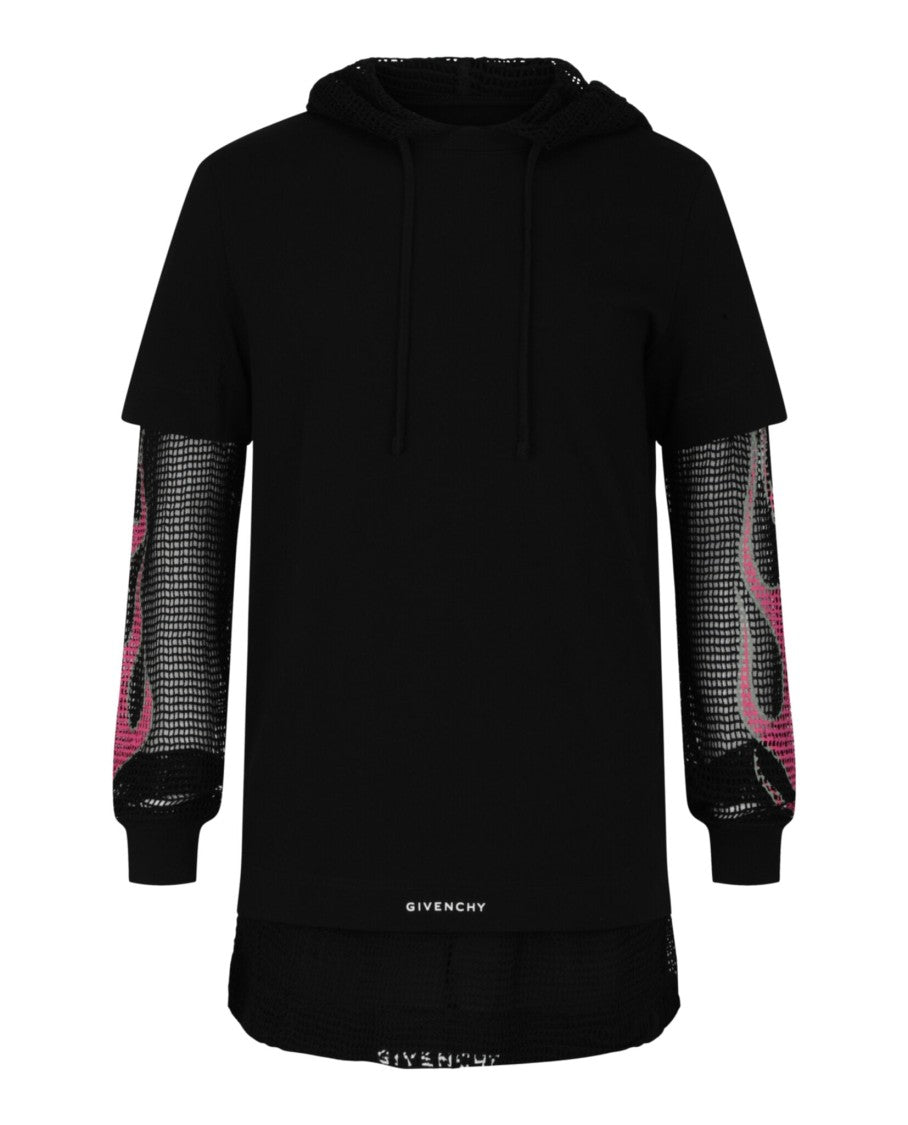 Givenchy Overlapped Hooded T-Shirt In Cotton And Mesh
