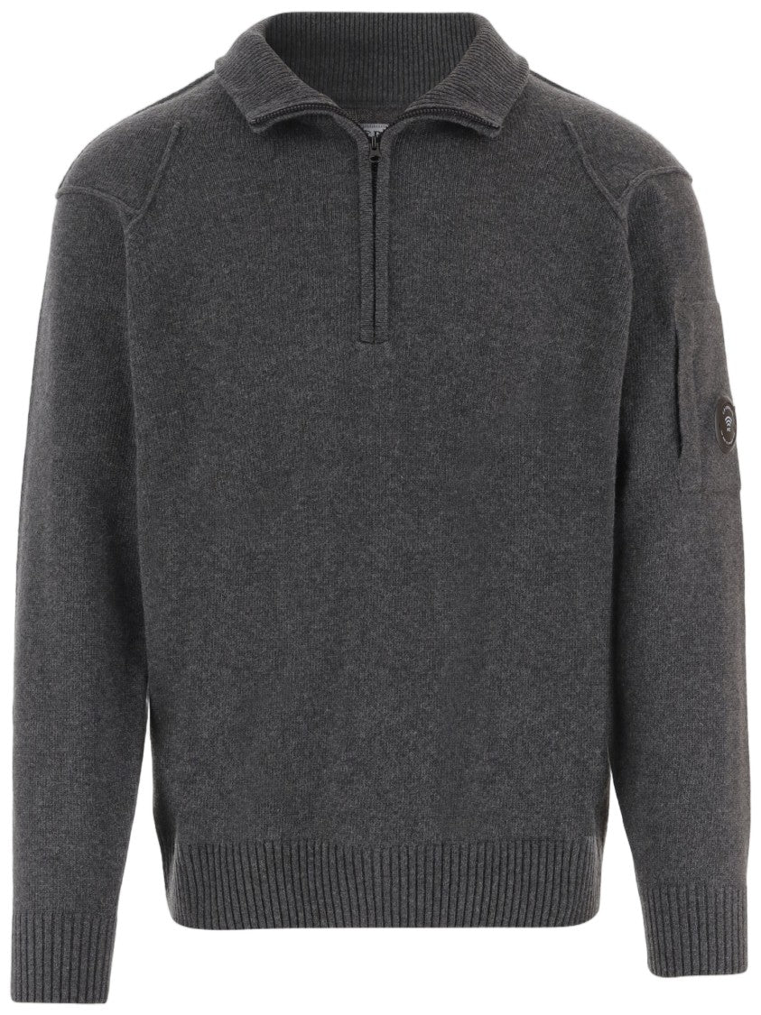 C.P. Company Dark Grey Wool-Blend Half-Zip Knit