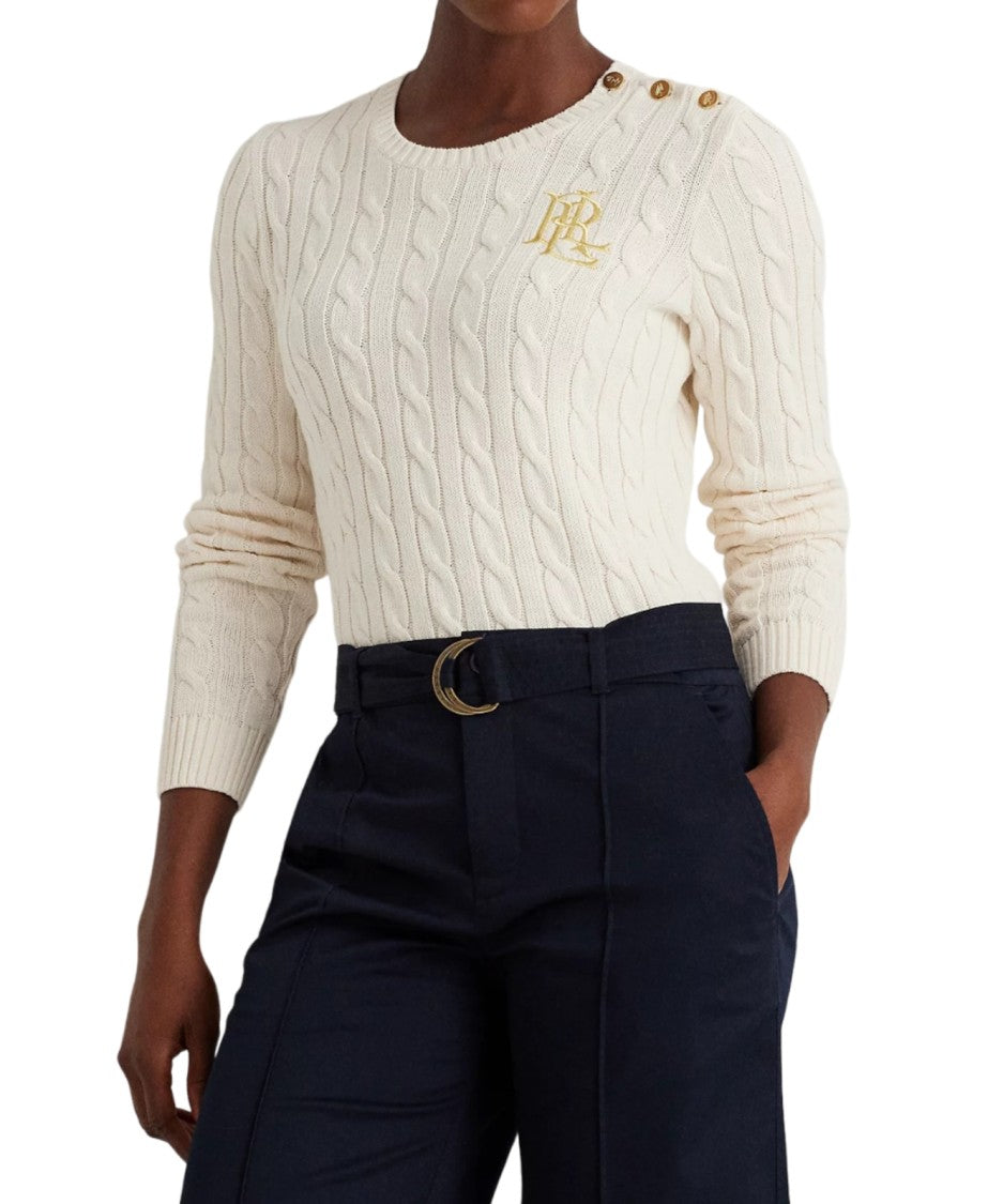 Lauren Ralph Lauren Soft Gassed Cotton Long Sleeve Cable Knit Pullover