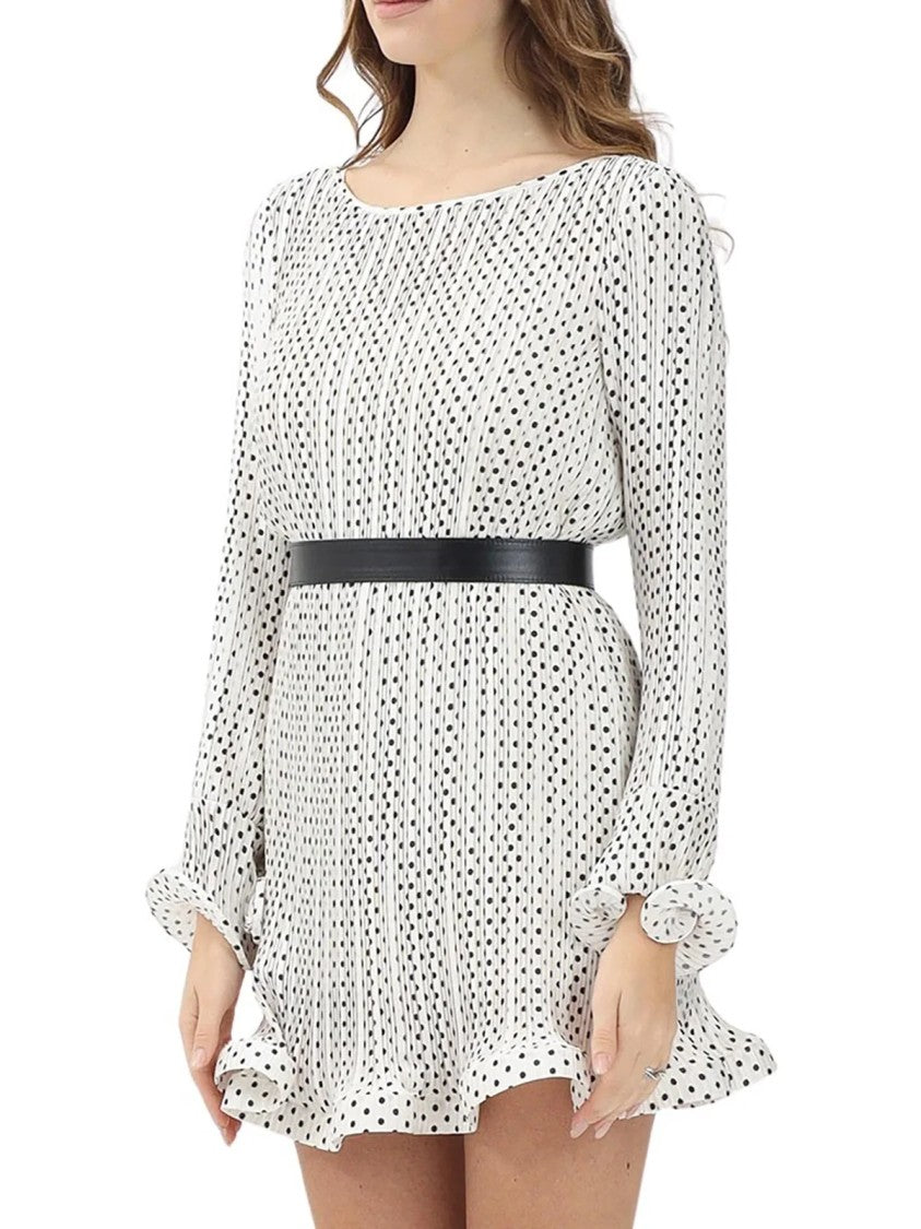 Simona Corsellini Pleated White Dress With Ruffled Puff Sleeves