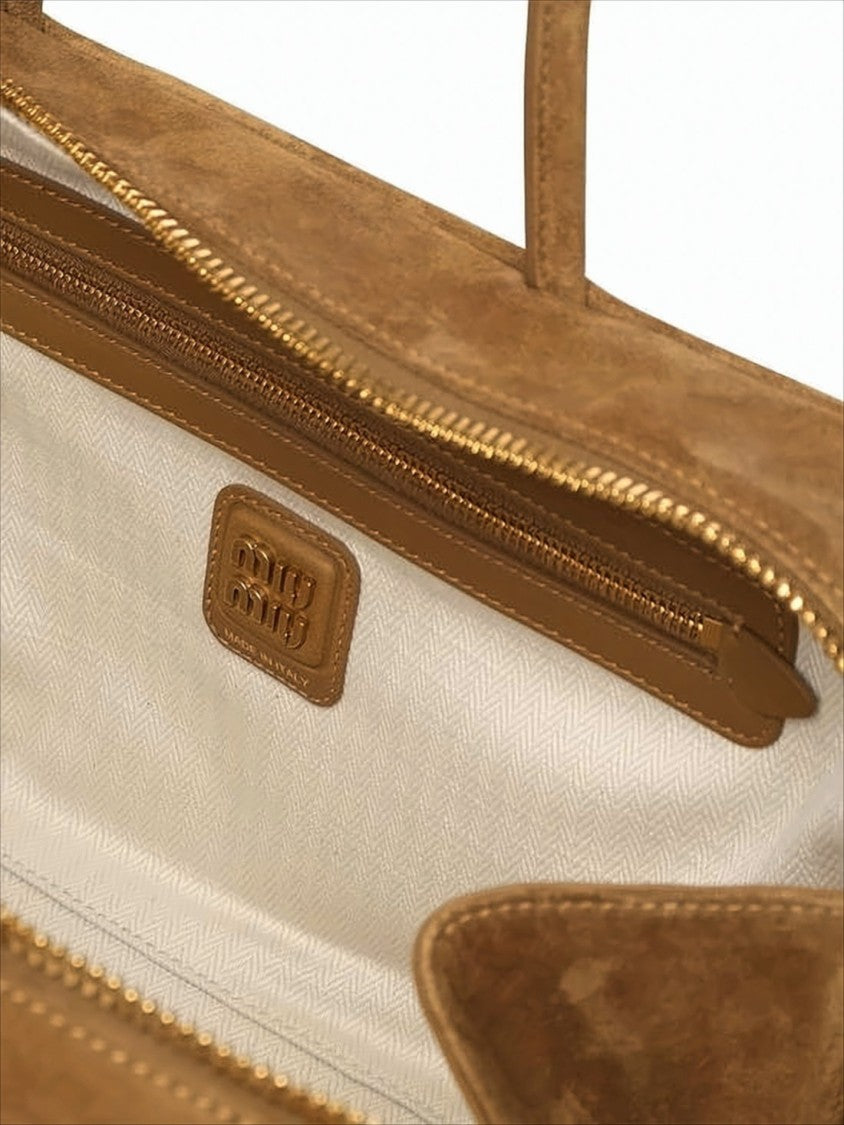 Miu Miu Rectangular Brown Suede Calf Leather Tote