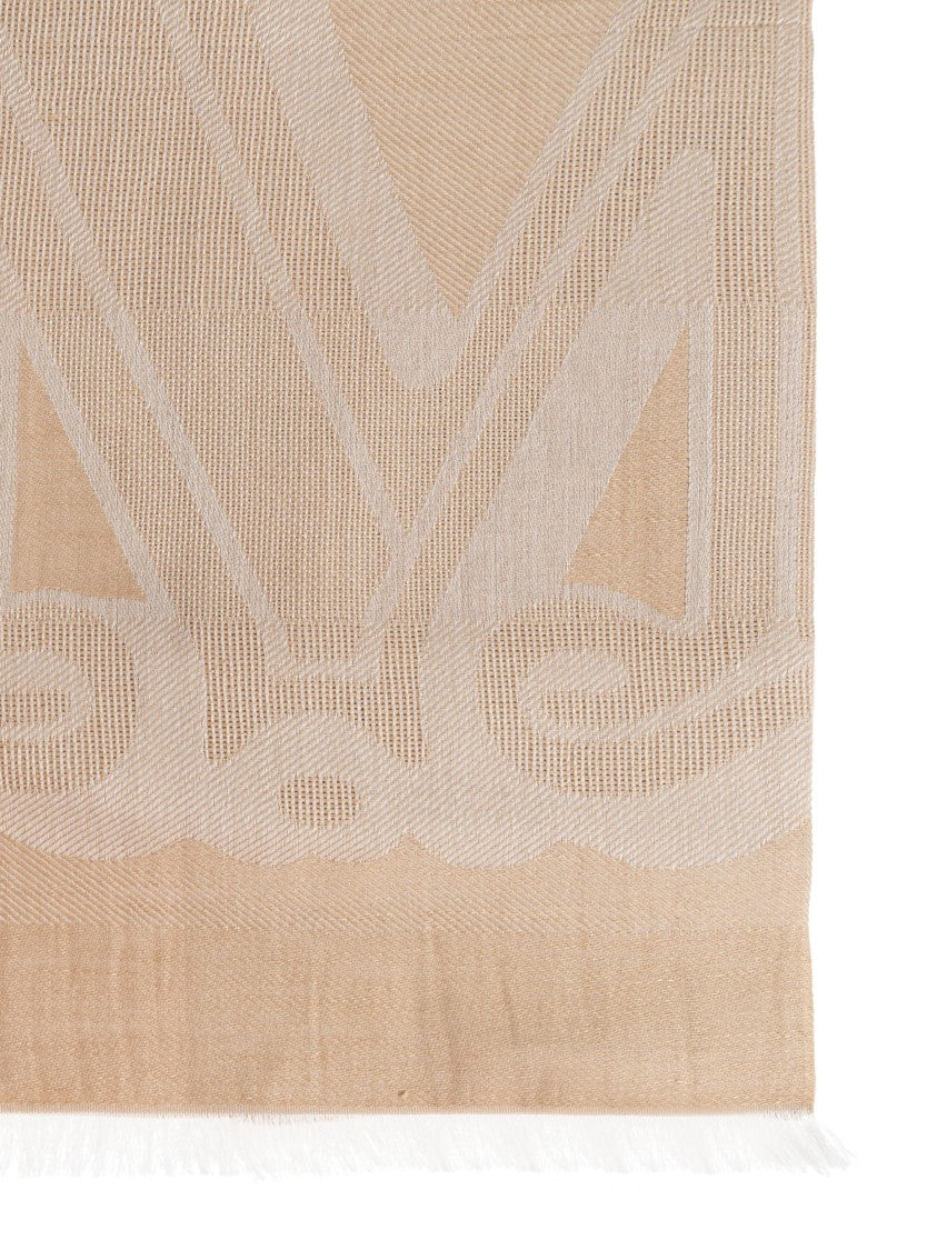 Max Mara Beige Jacquard Pattern Fringed Scarf