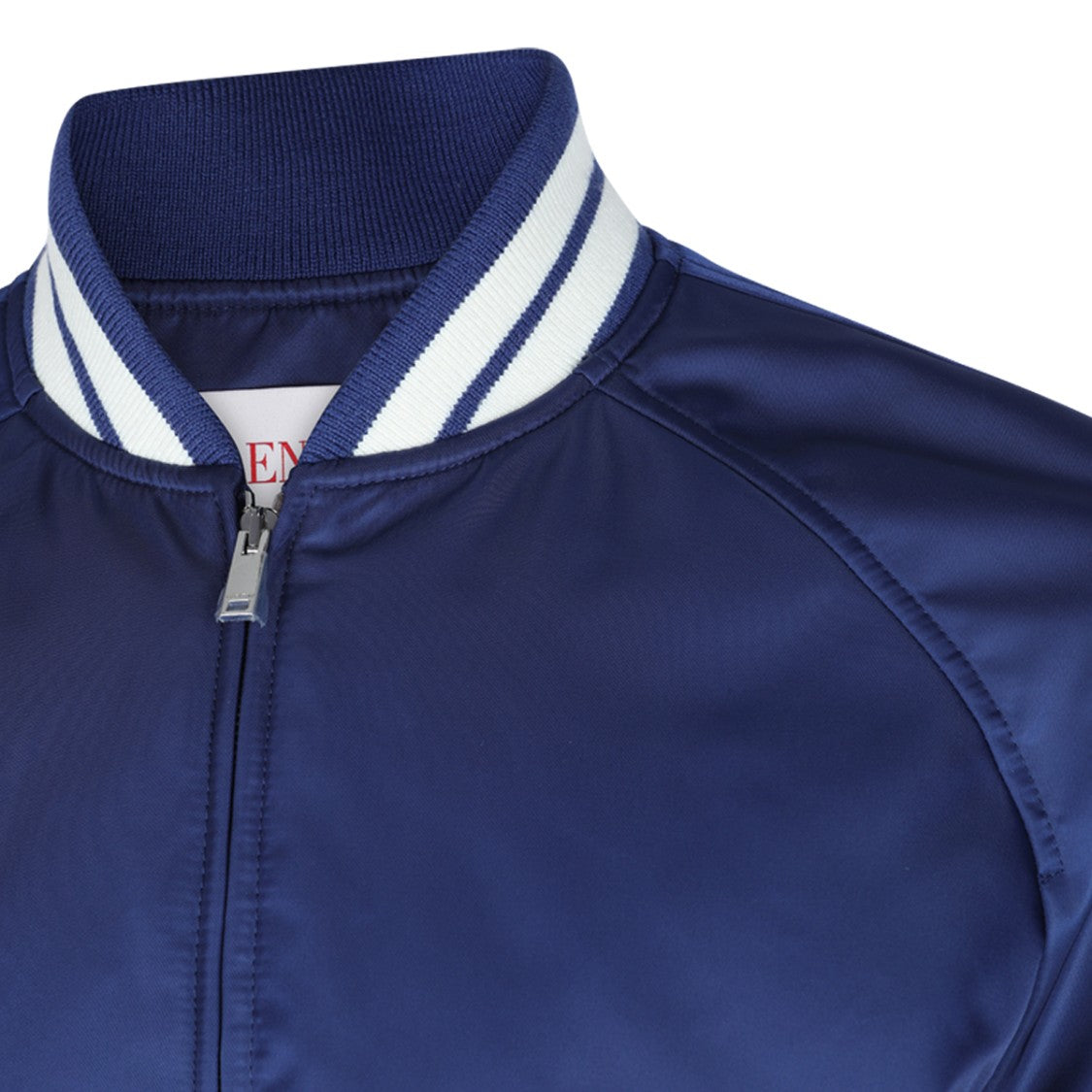 Valentino Deep Blue Casual Jacket With Ribbed Accents And Logo Detailing