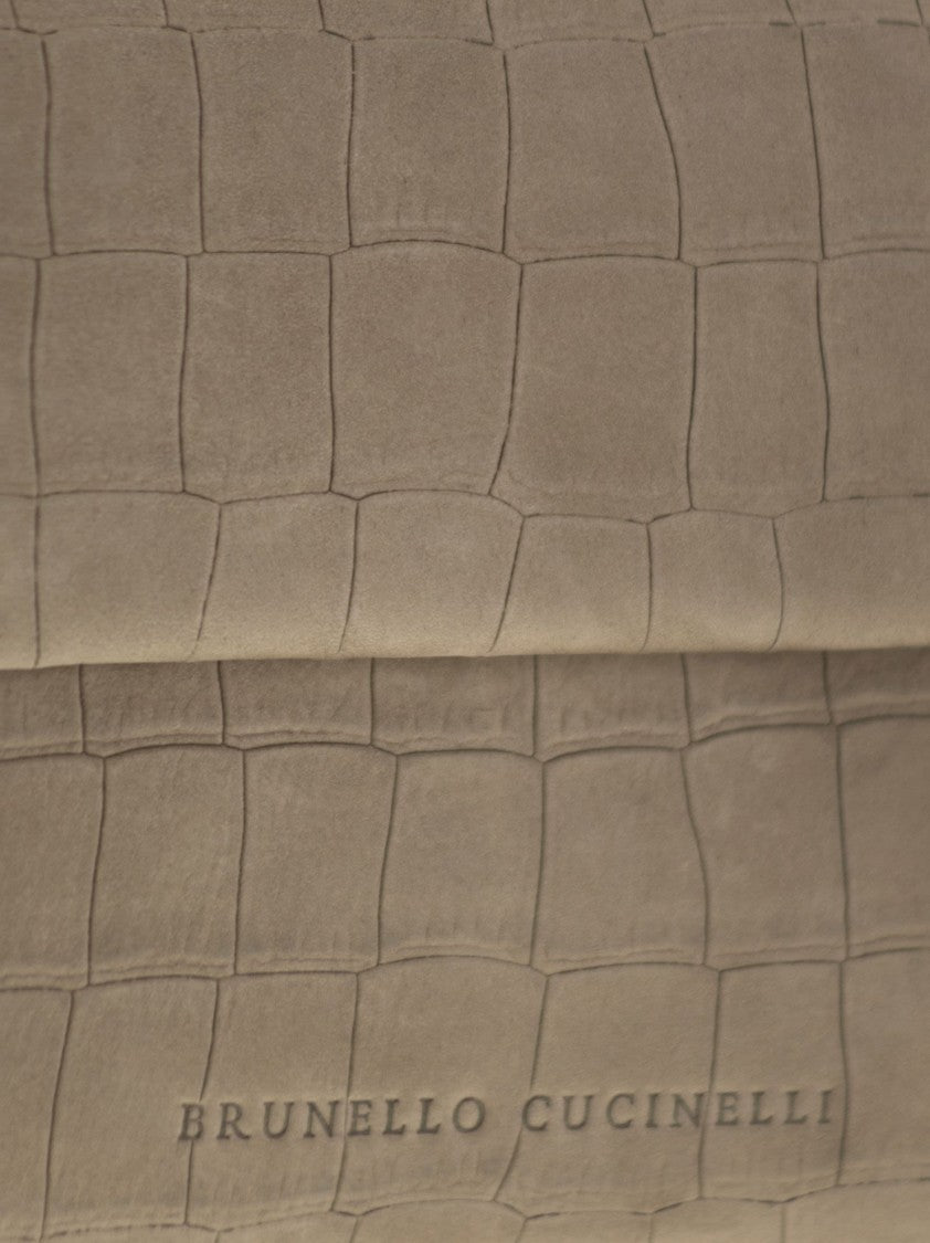 Brunello Cucinelli Bc Duo Nubuck Croc Print Clutch Bag