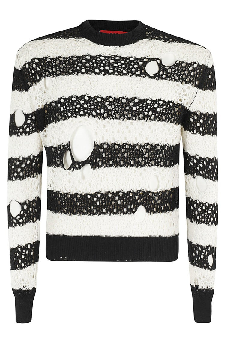 Liberal Youth Ministry Perforated Knit Sweater With Bold Striped Design