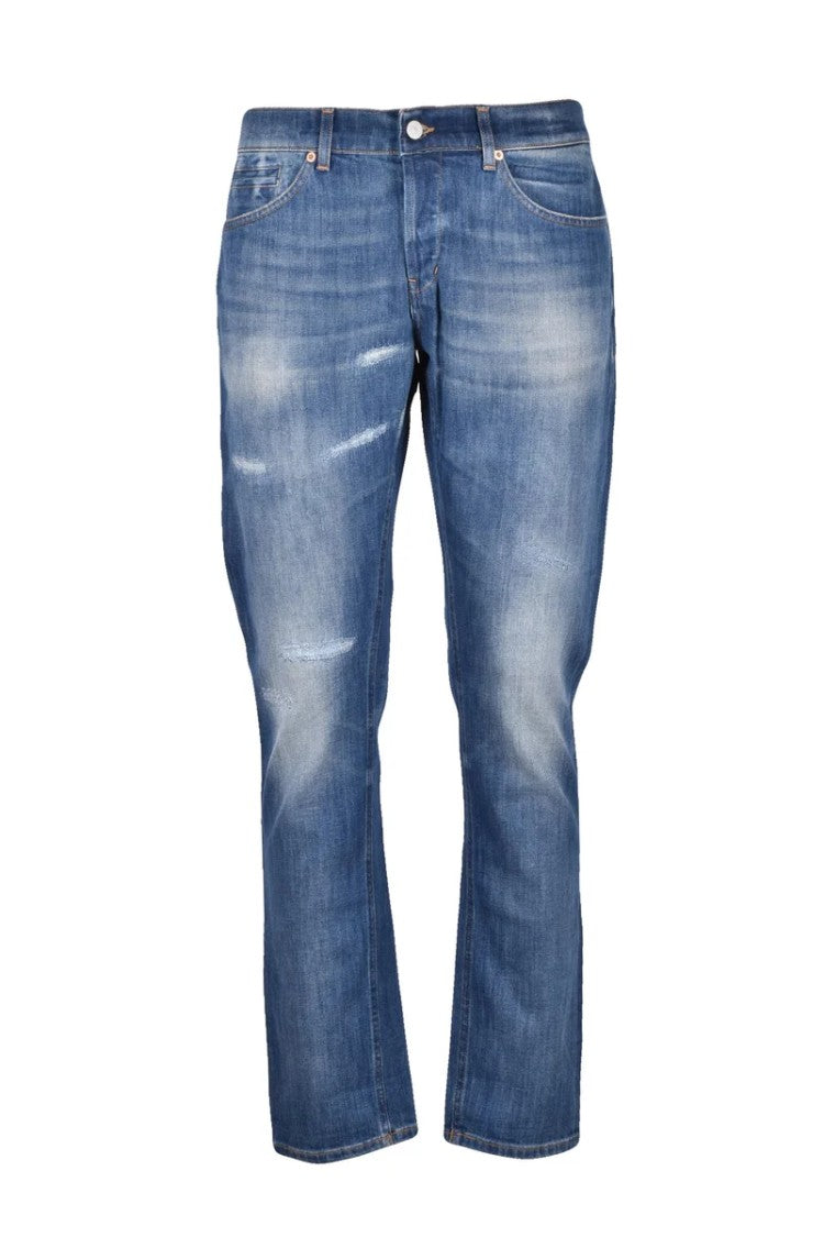 Dondup Blue Faded Five-Pocket Cotton-Blend Straight-Leg Jeans