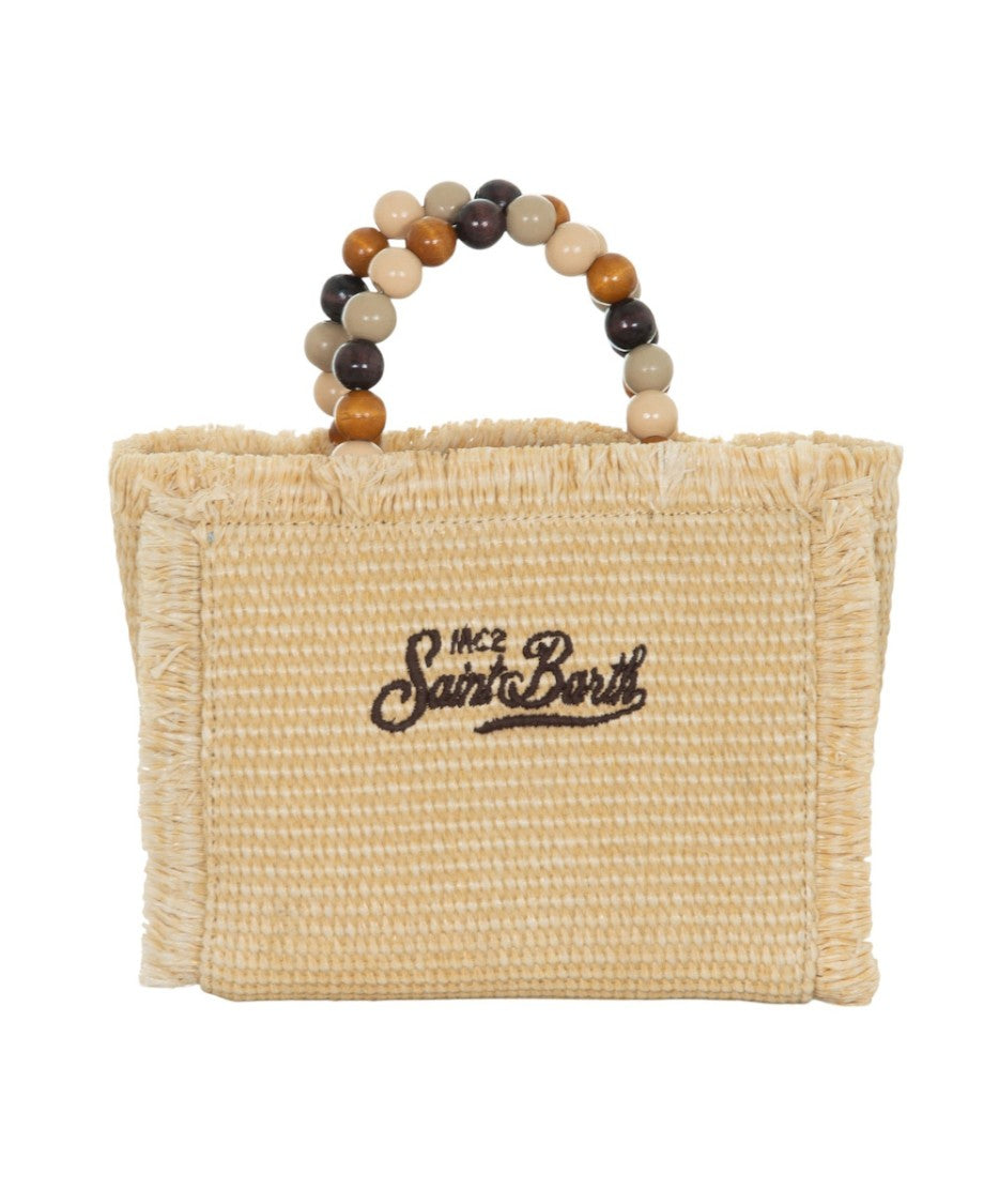 Mc2 Saint Barth Rectangular Woven Handbag With Fringed Edges