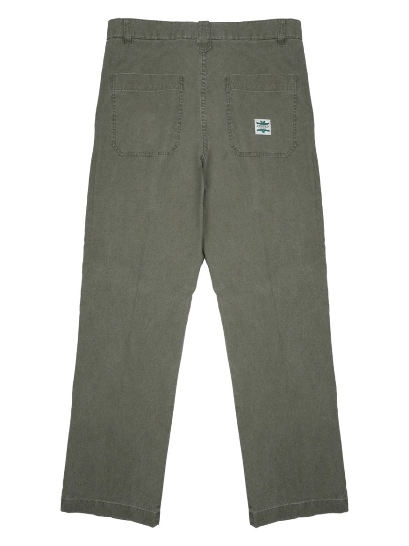 Closed Mid-Rise Green Straight-Leg Pants With Soft Matte Finish