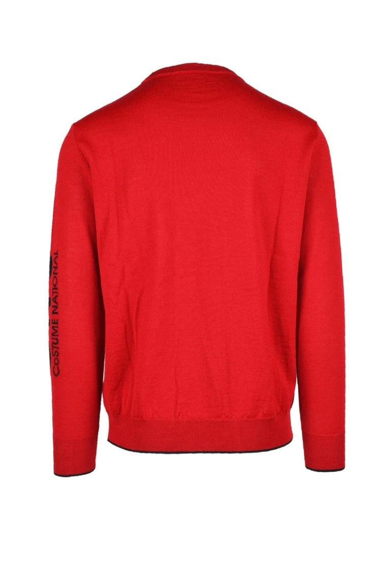 C N C Costume National Red Crewneck Virgin Wool-Blend Sweater