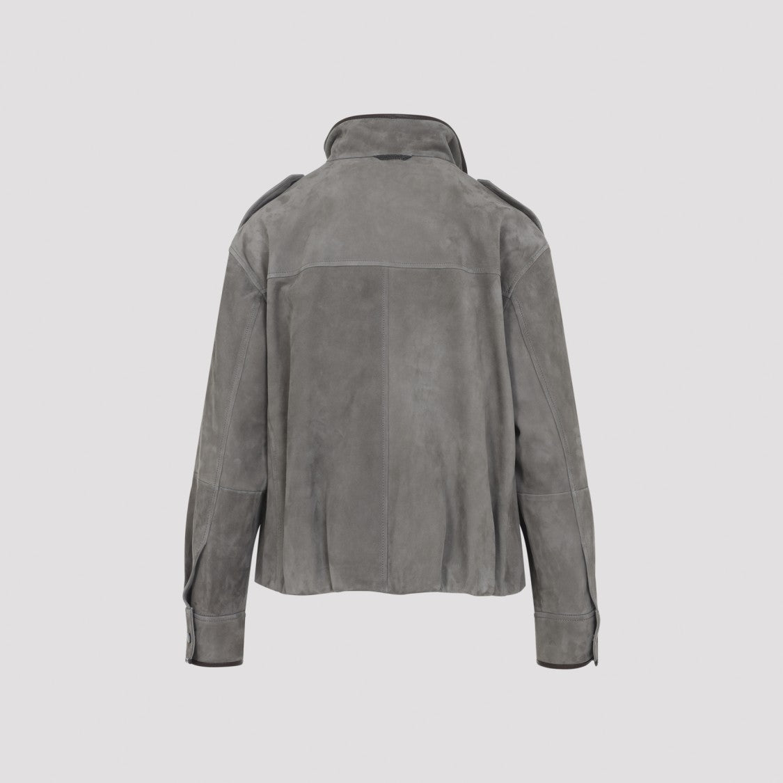 Brunello Cucinelli Tailored Grey Suede Jacket With High Collar