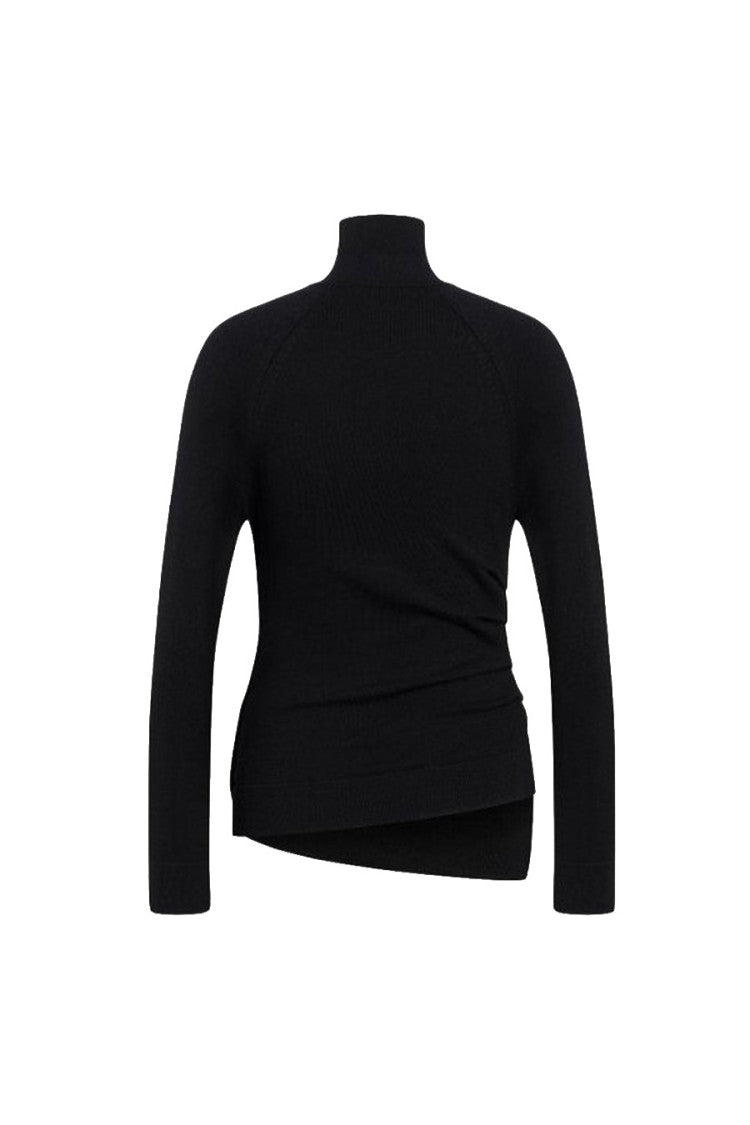 Dondup Black Asymmetric Turtleneck Viscose-Blend Sweater