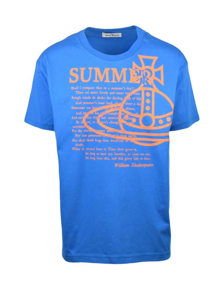 Vivienne Westwood Light Blue Cotton T-Shirt With Bold Graphic Print