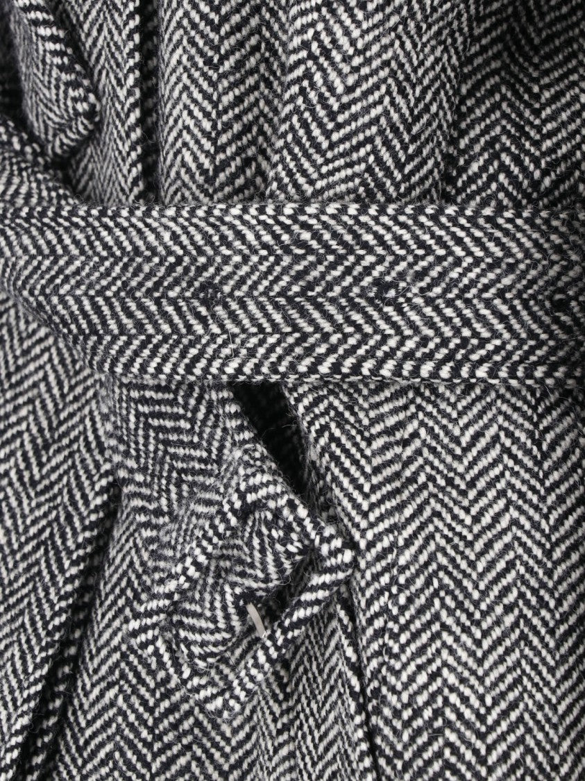 Lardini Grey Wool Herringbone Belted Coat