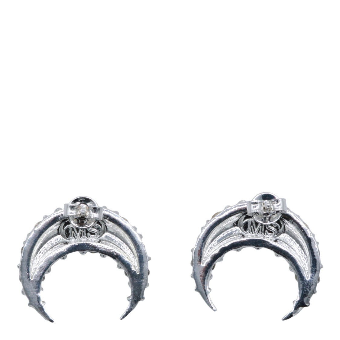 Marine Serre Crescent-Shaped Silver-Tone Earrings With Textured Crystal Detailing