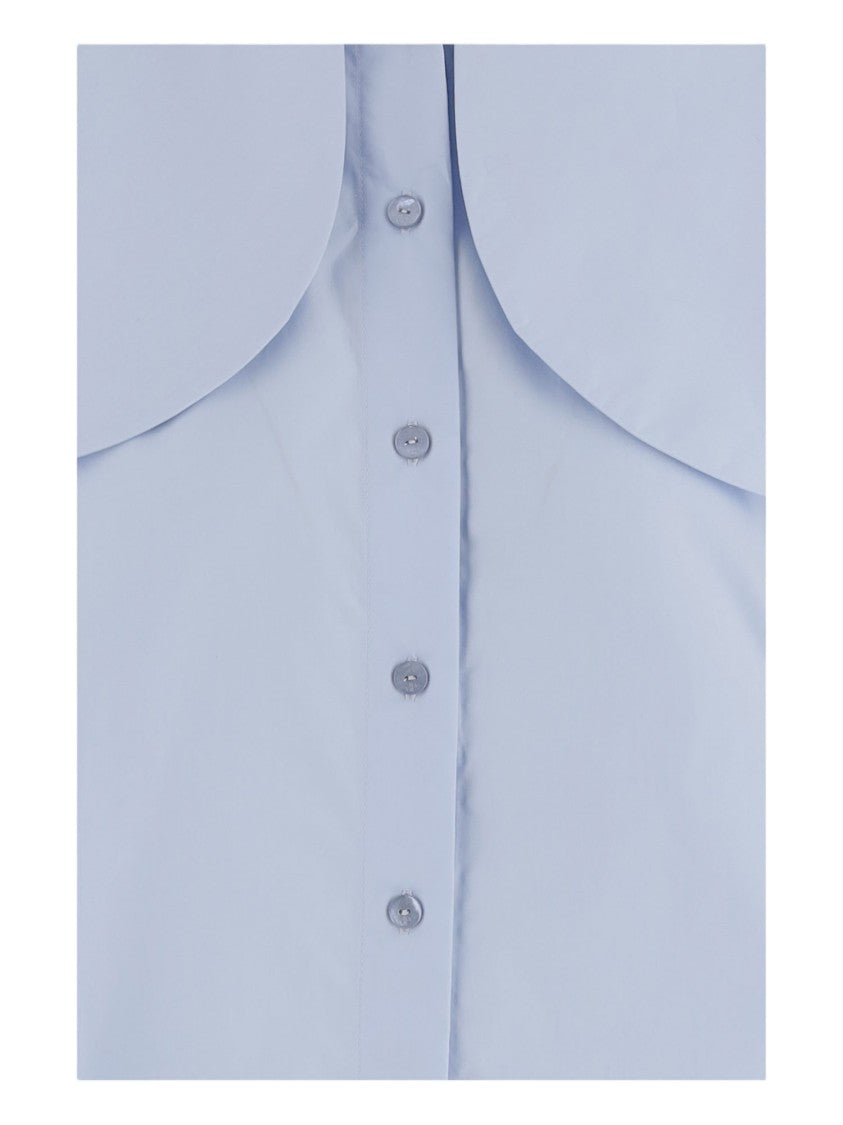 Patou Light Blue Knotted Collar Cotton Blouse