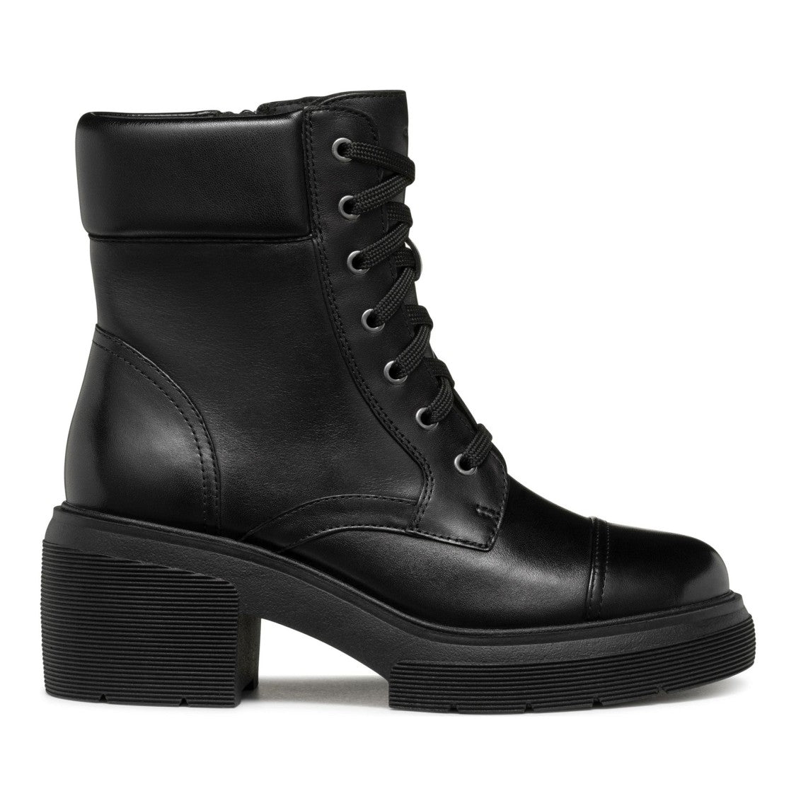 Geox Black Spherica Ec1 Smooth Leather Lace-Up Block Heel Boots