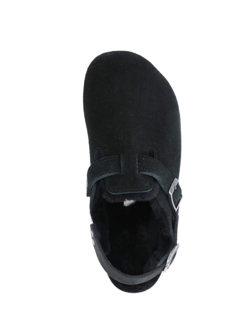 Birkenstock Tokio Fur Mules In Black Suede
