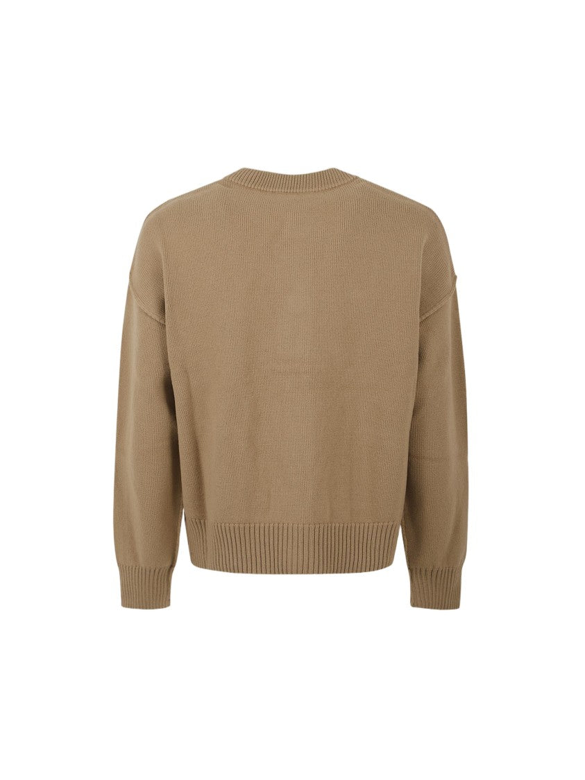 Ami Paris Brown Wool Cardigan With Embroidered Heart Detail