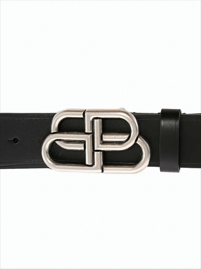 Balenciaga Black Calf Leather Belt With Polished Silver-Tone