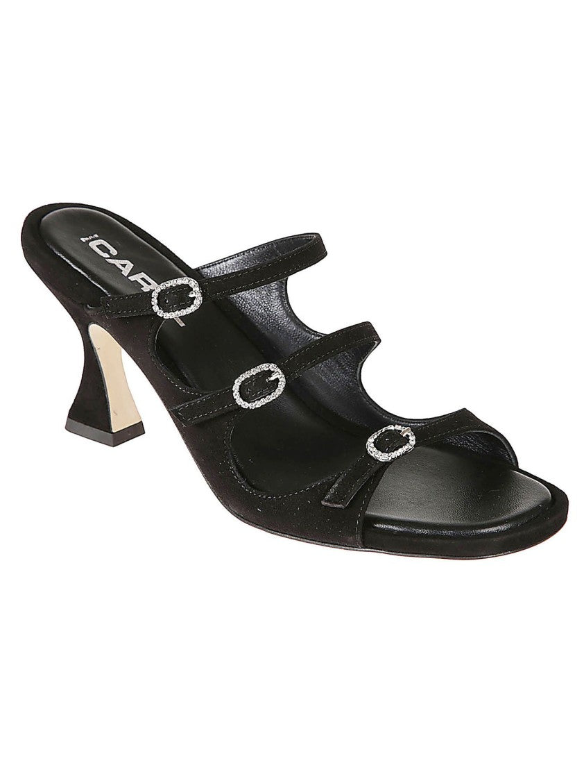 Carel Paris Black Open-Toe Pumps With Three Straps