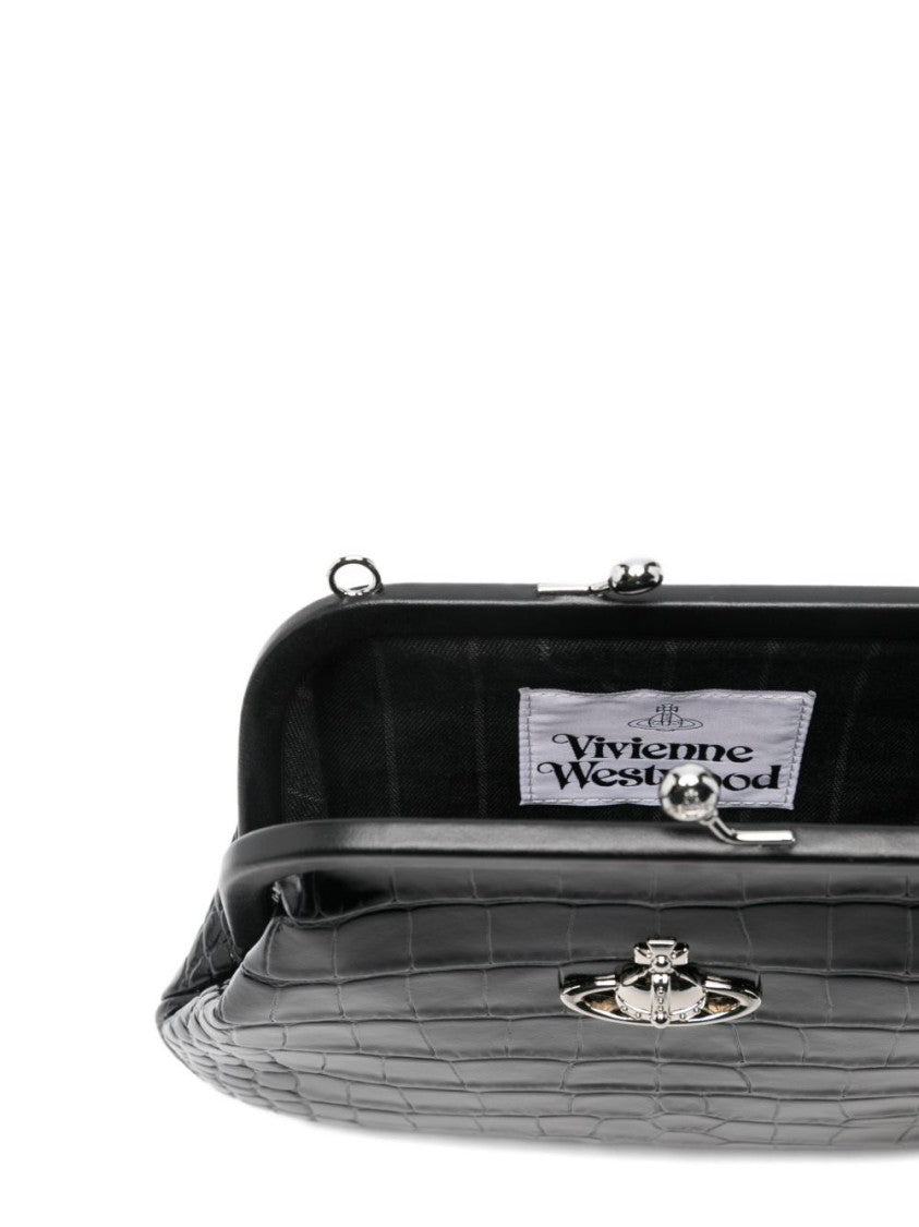 Vivienne Westwood Black Trapezoidal Croc Embossed Clasp Bag