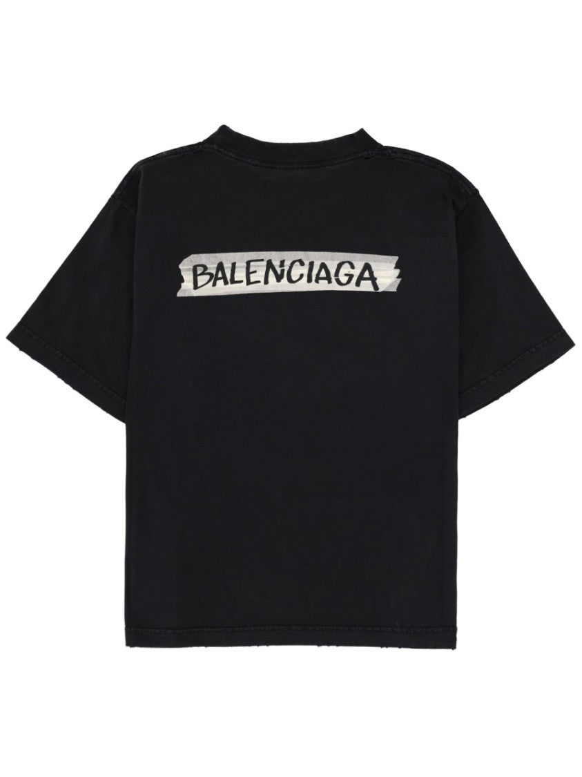 Balenciaga Black Cropped Brushstroke Logo T-Shirt