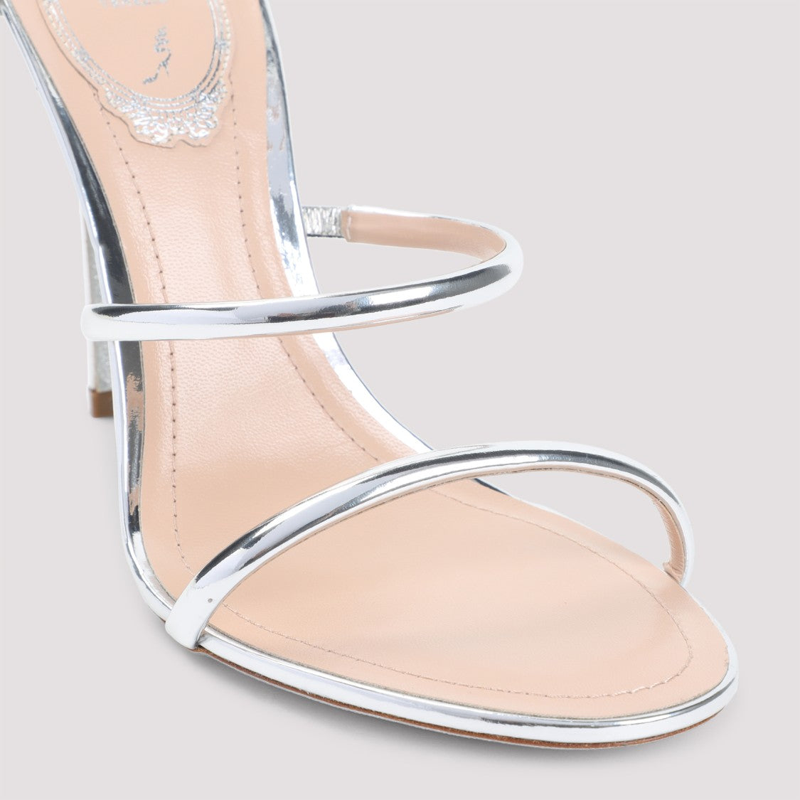 René Caovilla Spiraled Ankle Strap Sandals With Metallic Finish