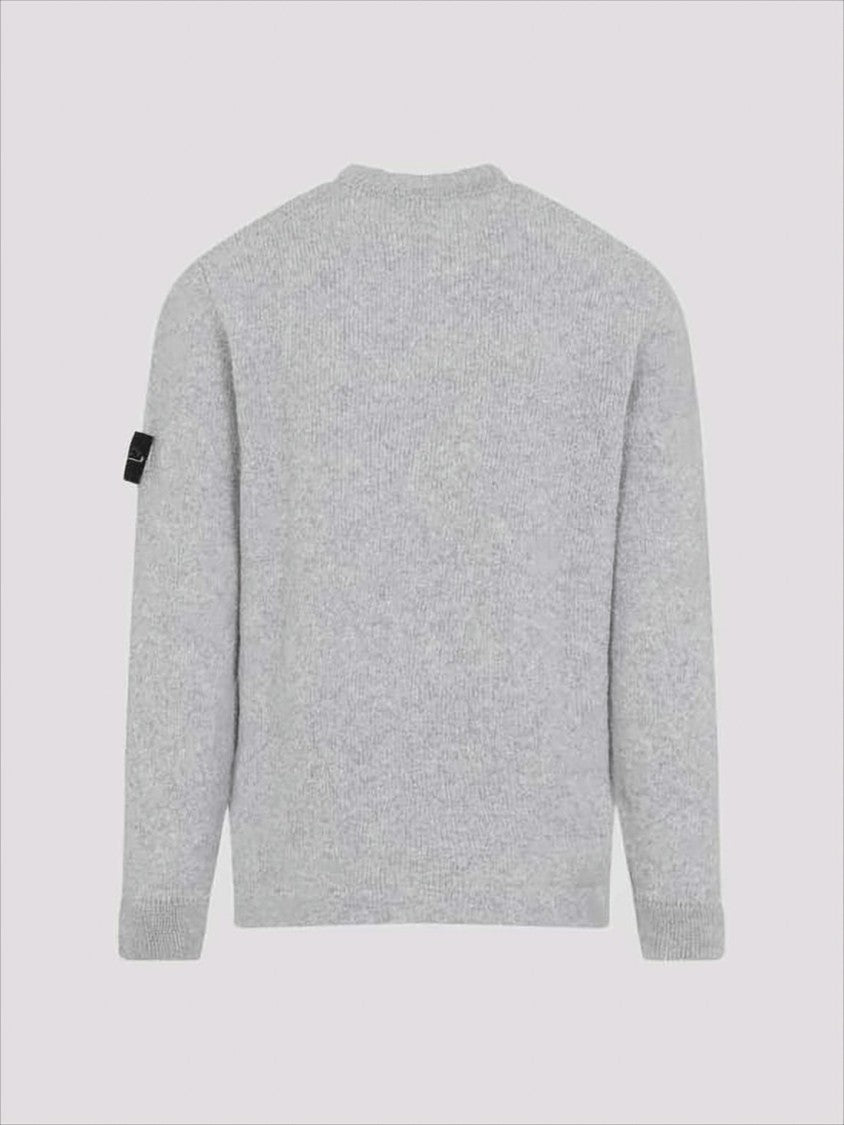 Stone Island Classic Grey Wool-Blend Sweater With Ribbed Detailing