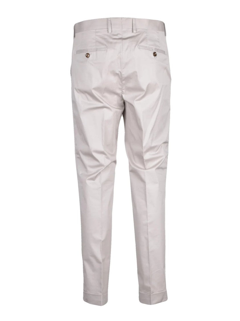 Lab 001 White Stretch Cotton Pleated Formal Pants