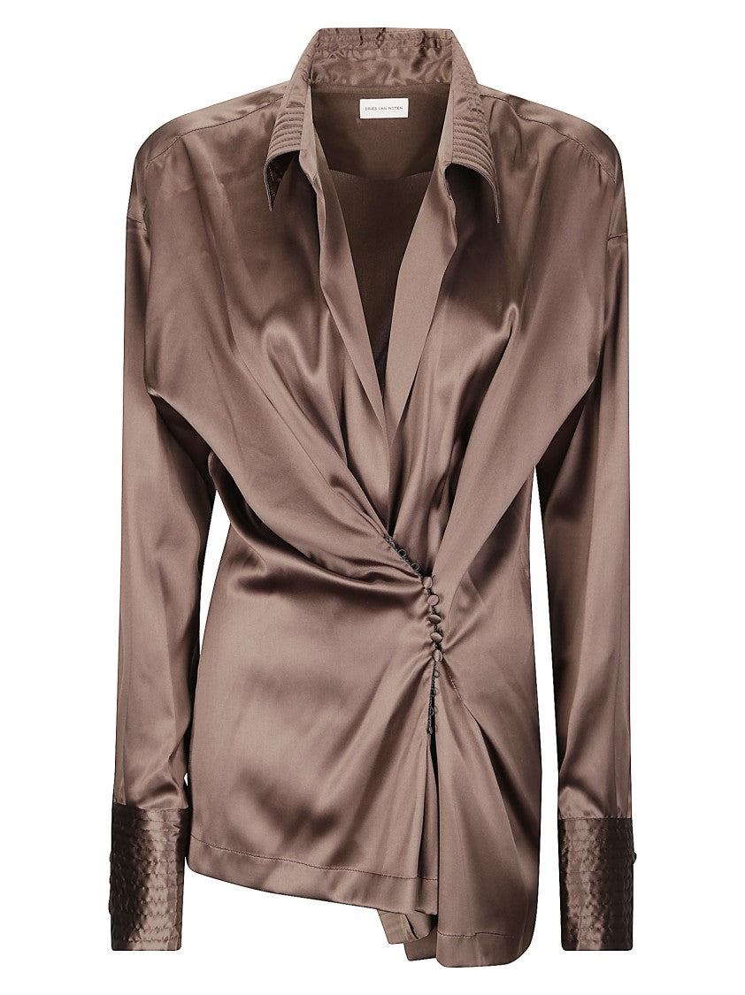 Dries Van Noten Brown Silk Shirt