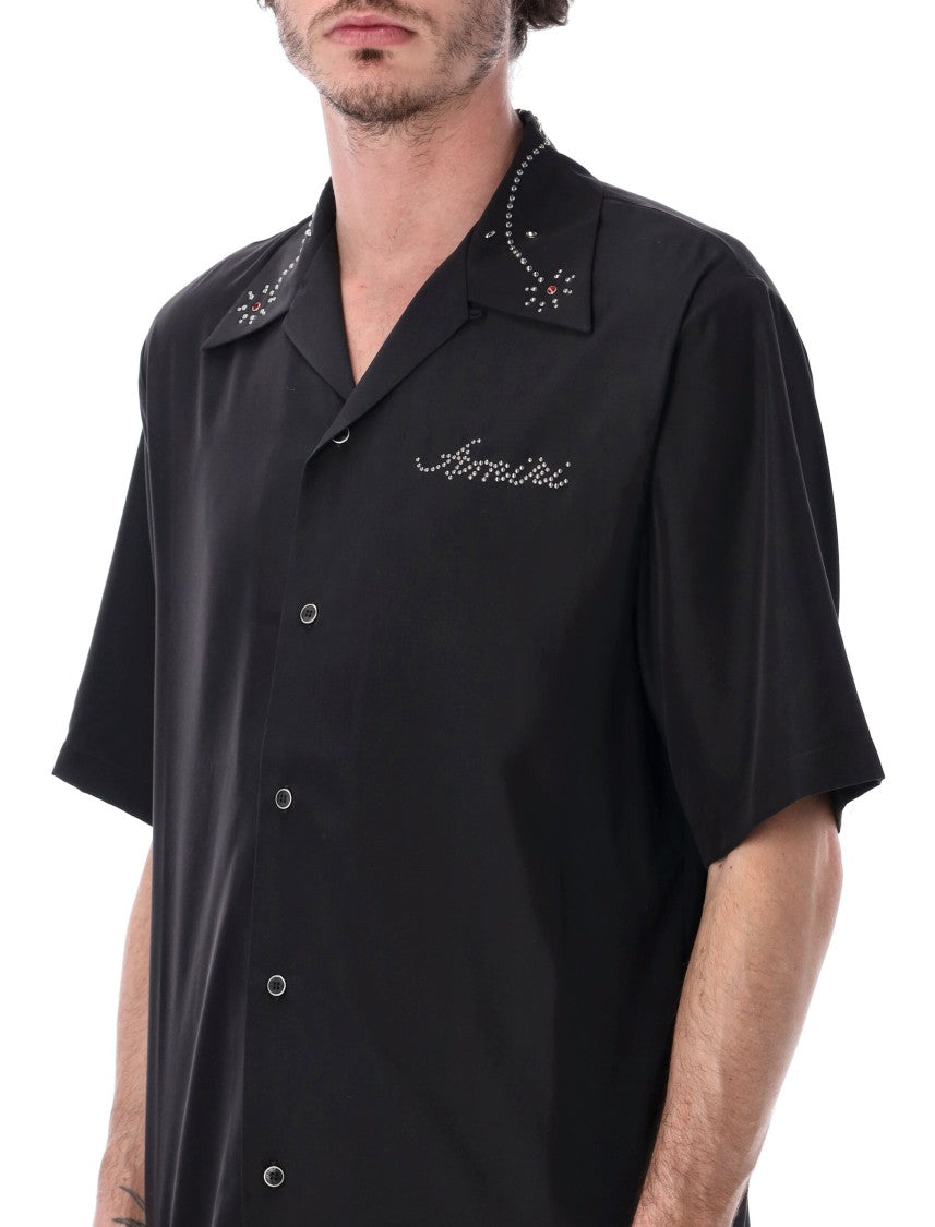 Amiri Stud Camp Stud Embellished Black Shirt