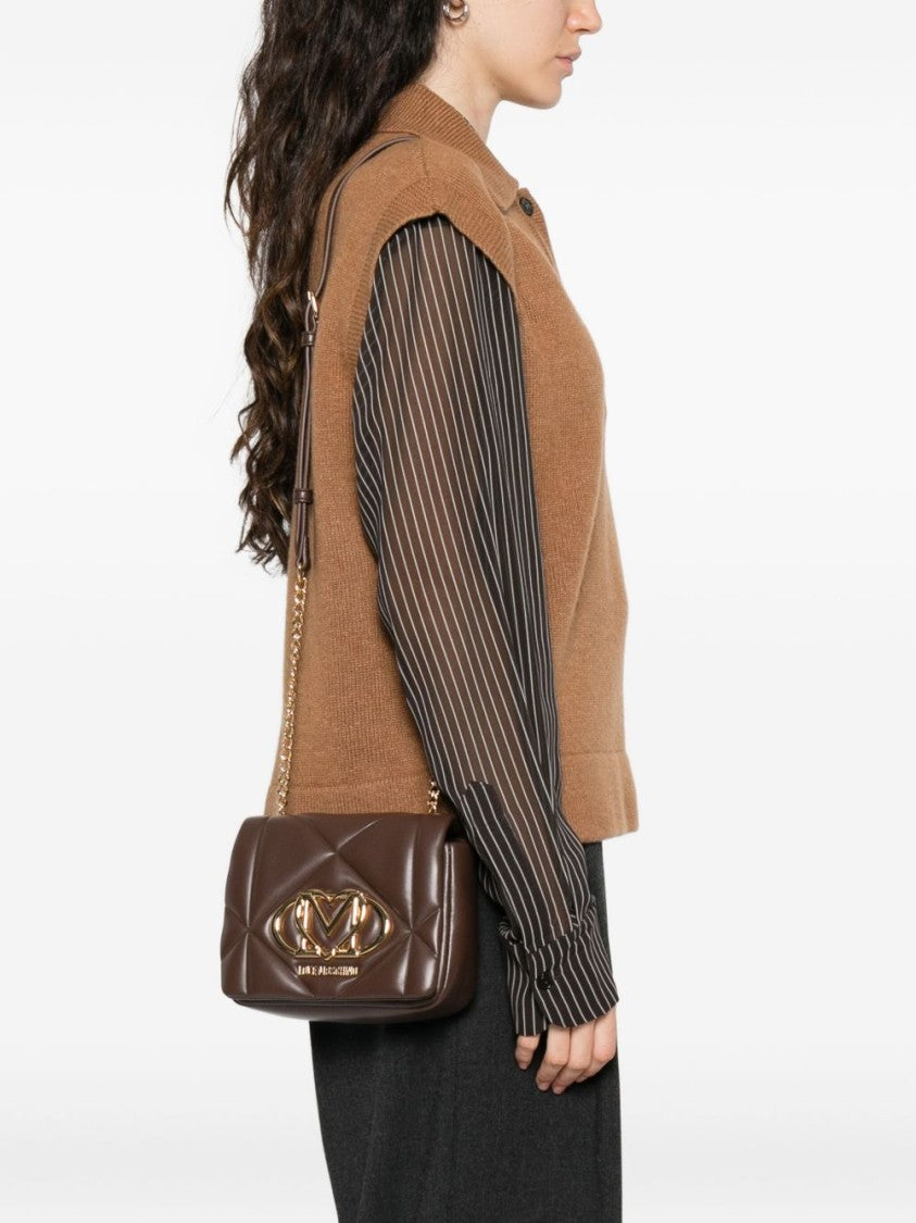 Love Moschino Quilted Brown Shoulder Bag With Gold-Tone Logo