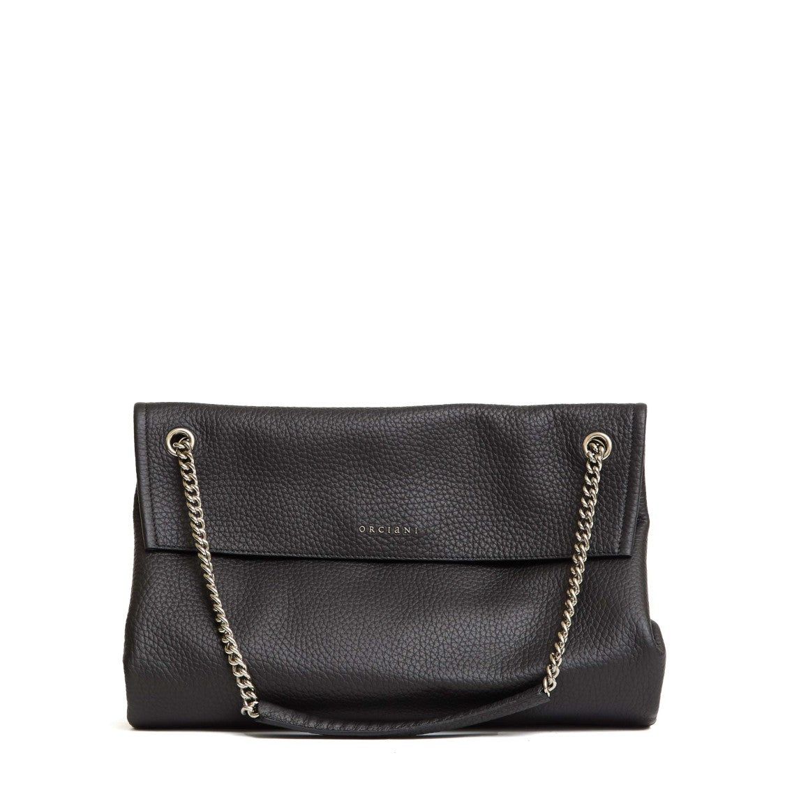 Orciani Structured Textured Leather Shoulder Bag With Chain Straps