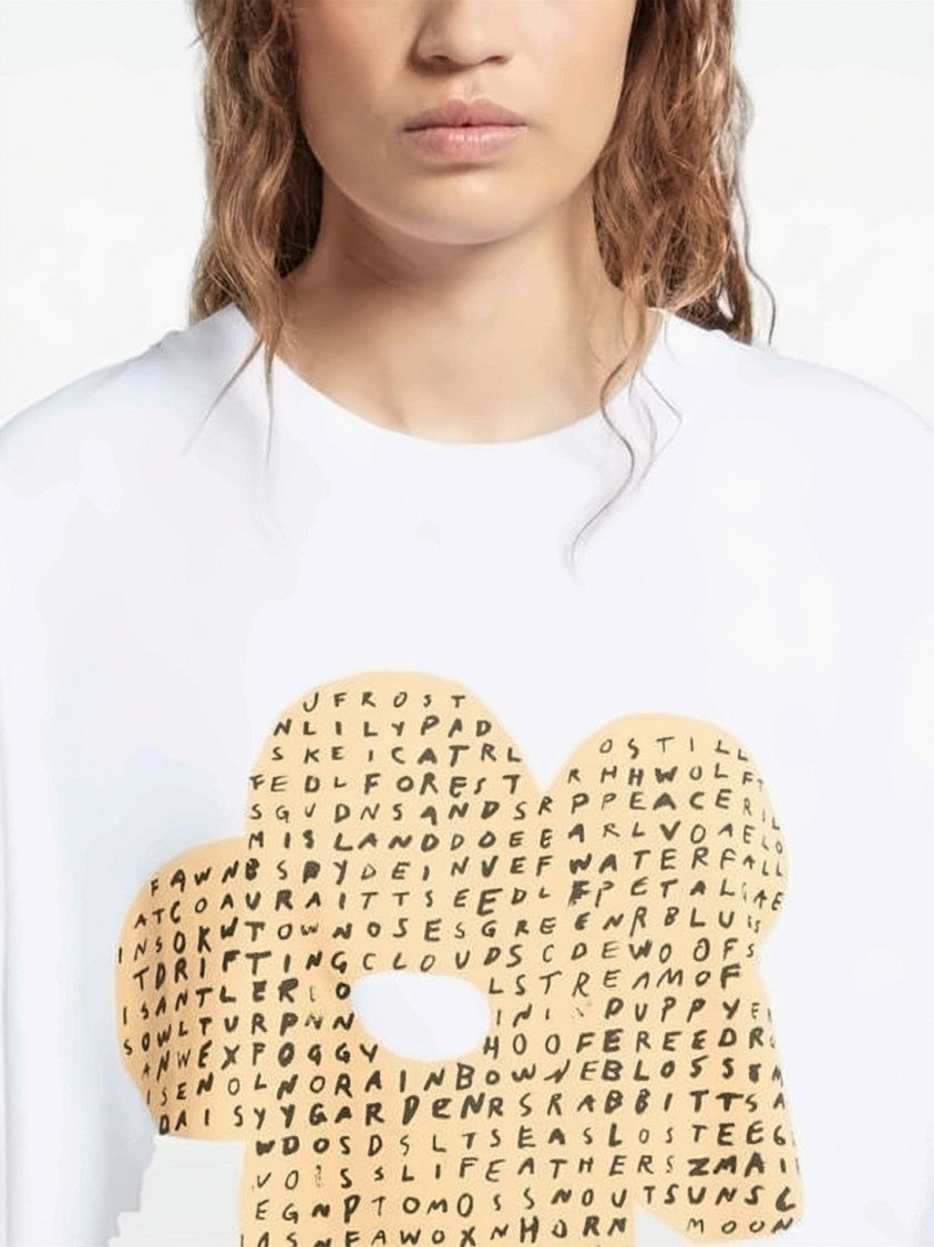 Marni Relaxed Fit White T-Shirt With Stylized Floral Graphic