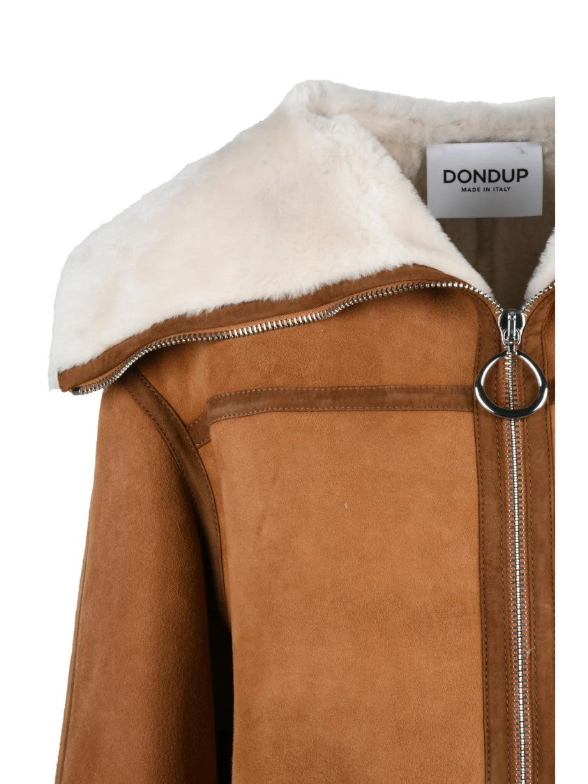 Dondup Beige Plush Lined Leather Shearling Jacket