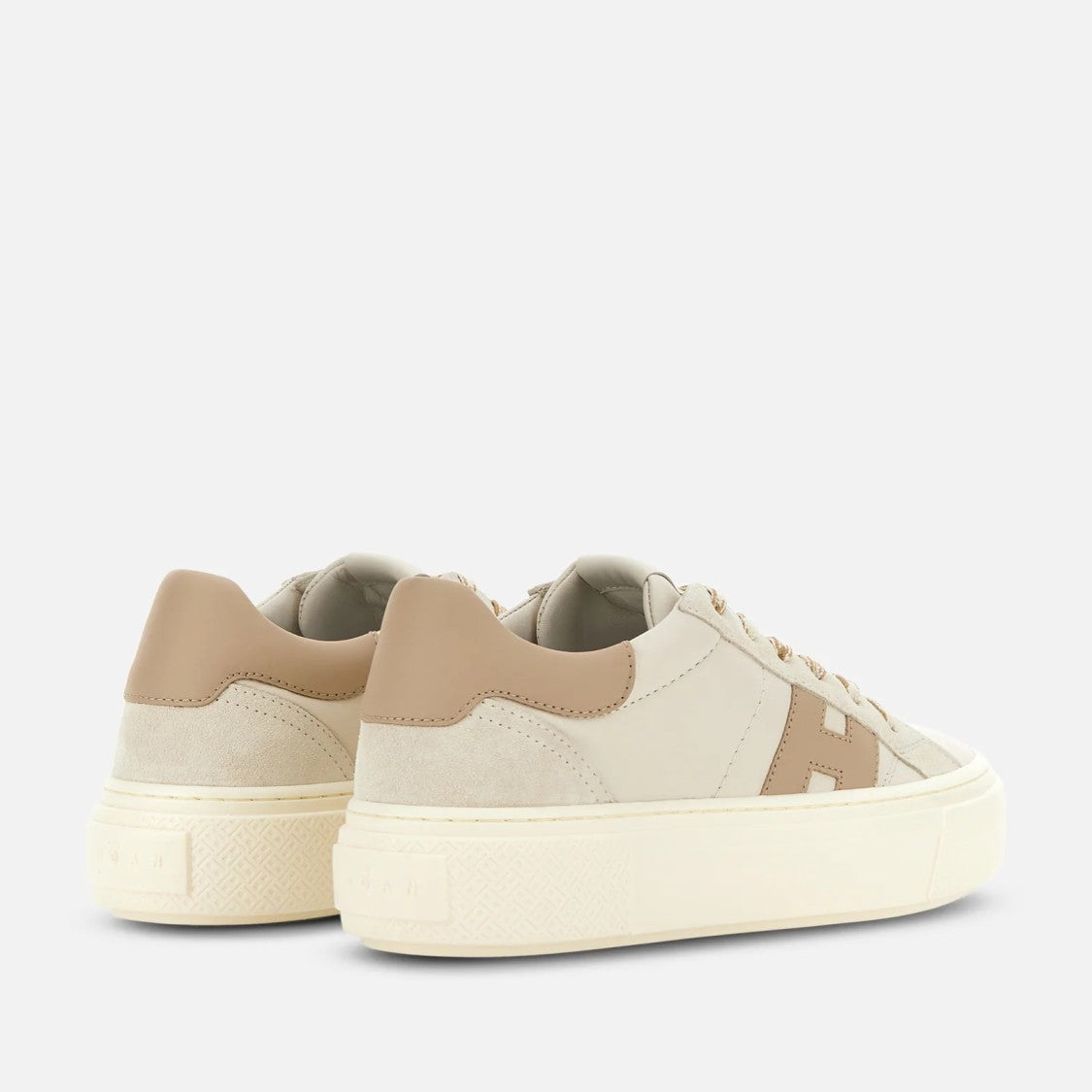 Hogan Ivory Taupe H705 Allacciato H Leather Lace-Up