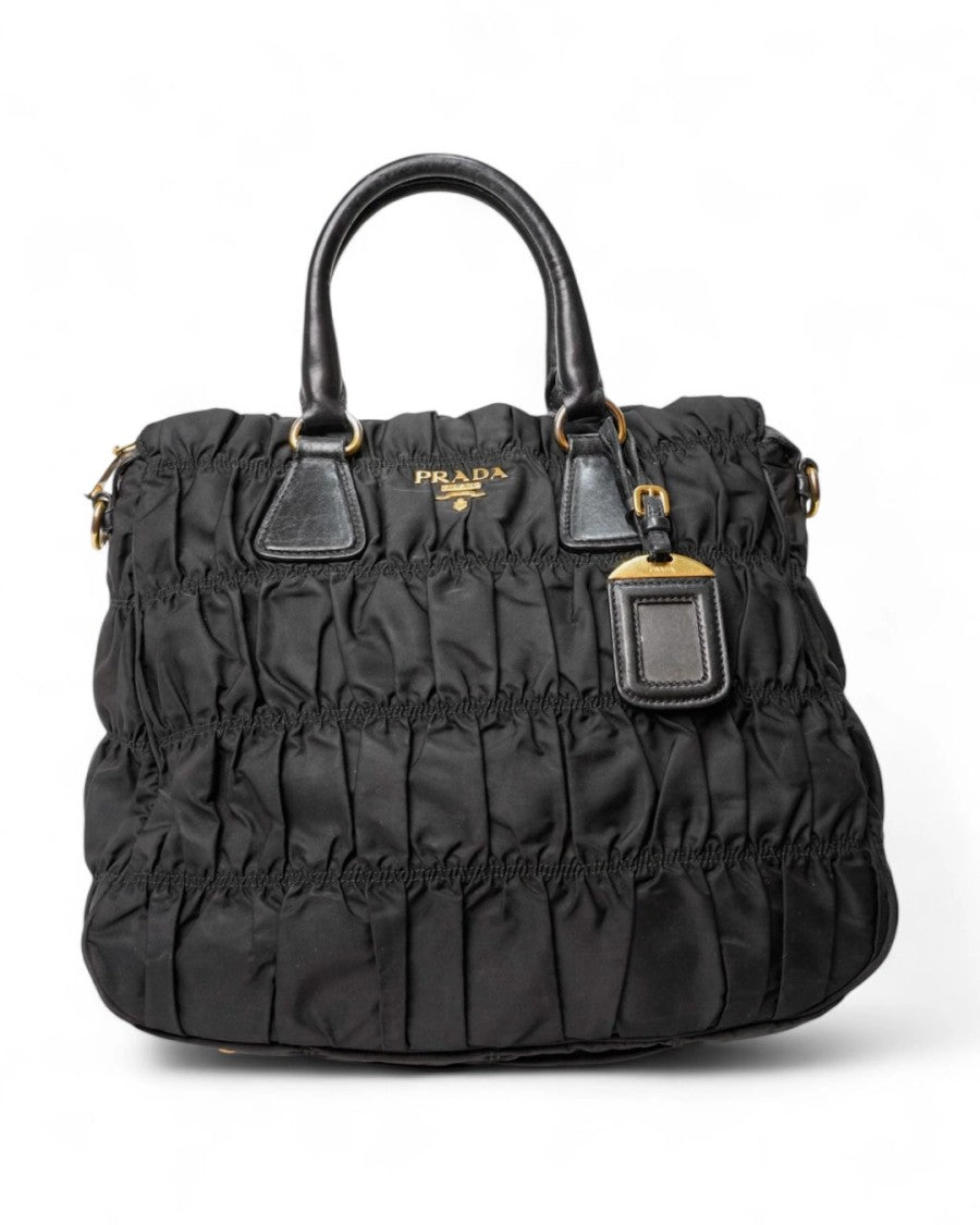 Prada Square Shopper Mm Nylon Embossed Black