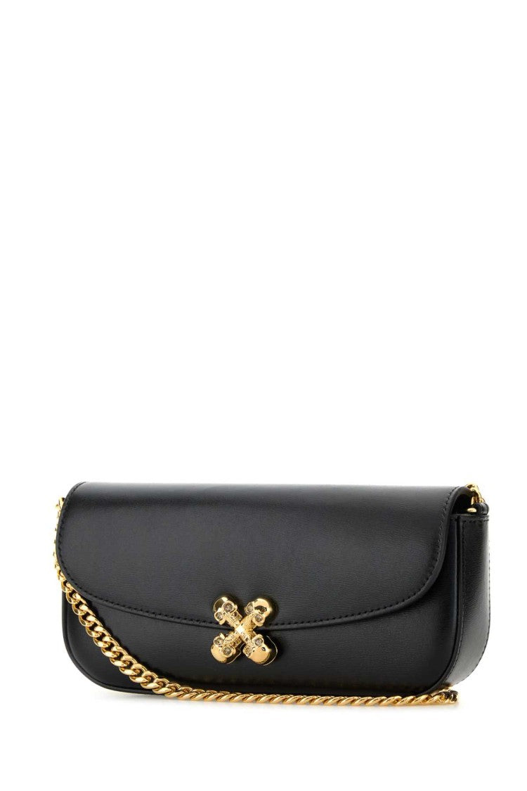 Alexander Mcqueen Black Healthier Small Skull Flower Crossbody Bag