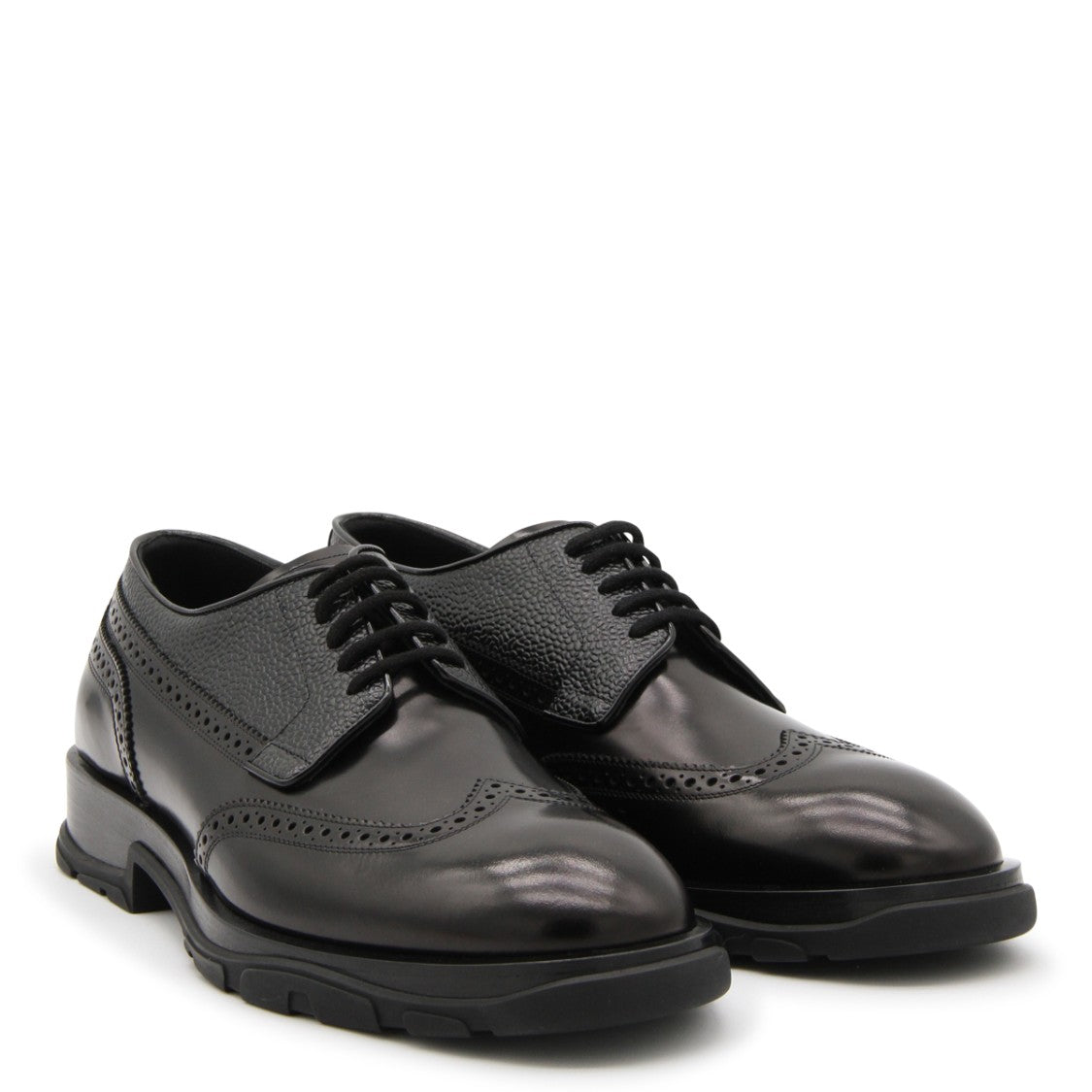 Alexander Mcqueen Black Leather Perforated Details Brogues
