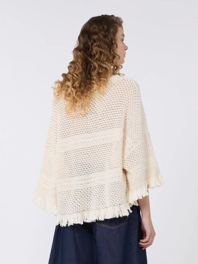 Max Mara Textured Open-Knit Sweater With Fringe Detail