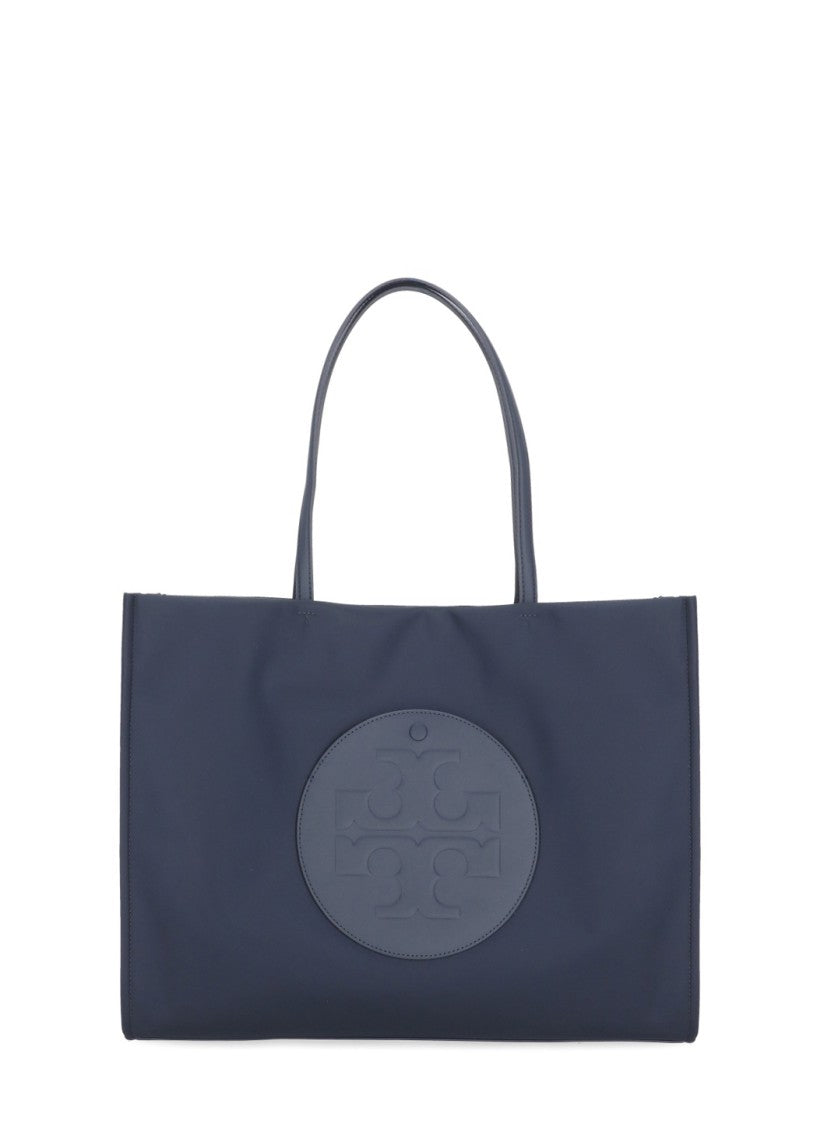 Tory Burch Structured Blue Shopping Bag With Iconic Logo Pocket