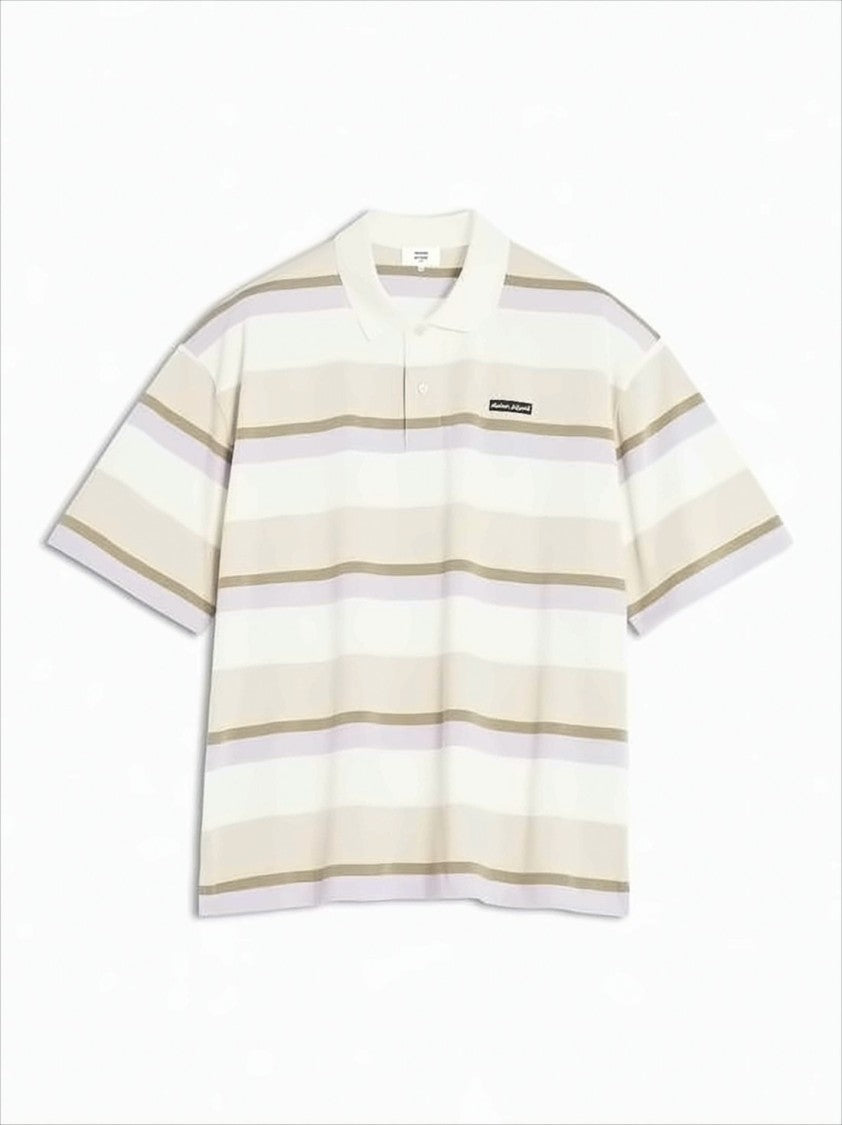 Maison Kitsuné Horizontal Stripe Short-Sleeved Polo Shirt With Classic Collar