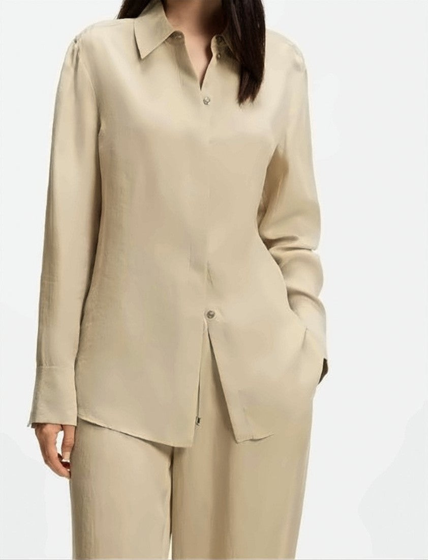 Boss Beige Beruta2 Pointed Collar Hidden Shirt
