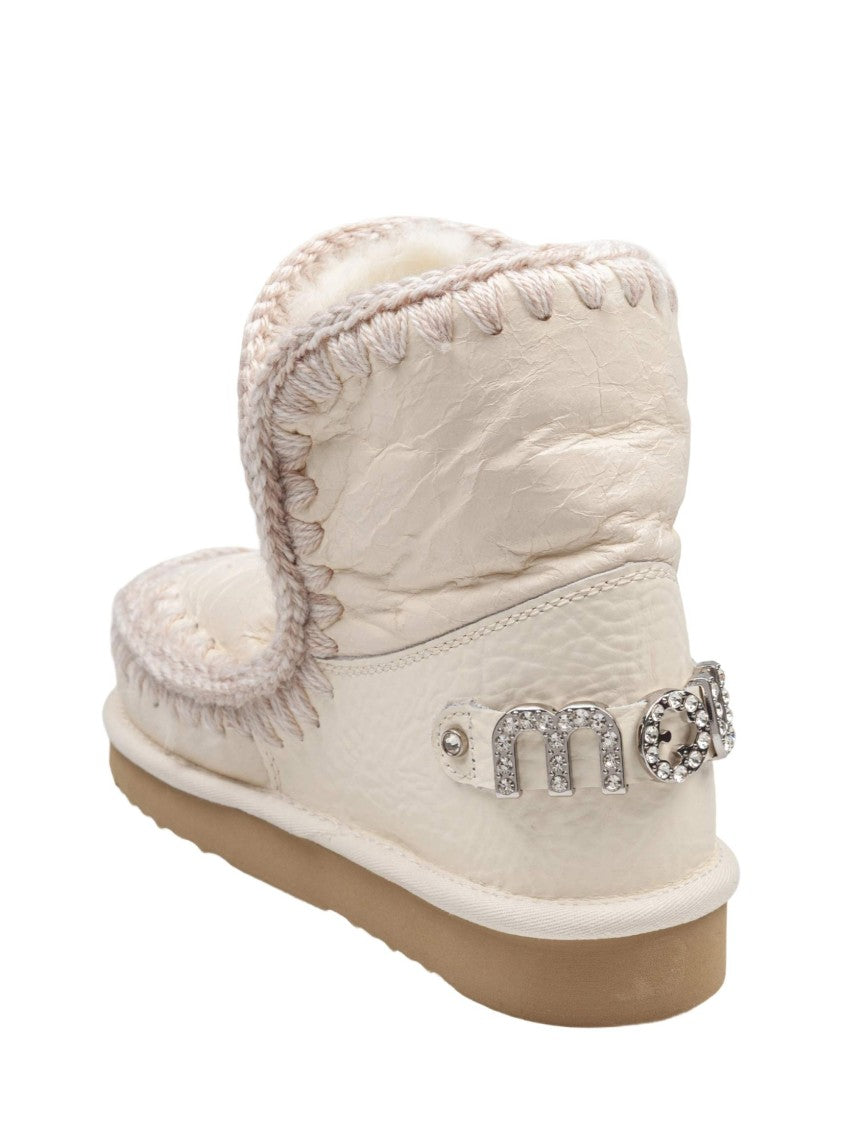 Mou Eskimo 18 Sheepskin Boot In White With Applied Zirconia